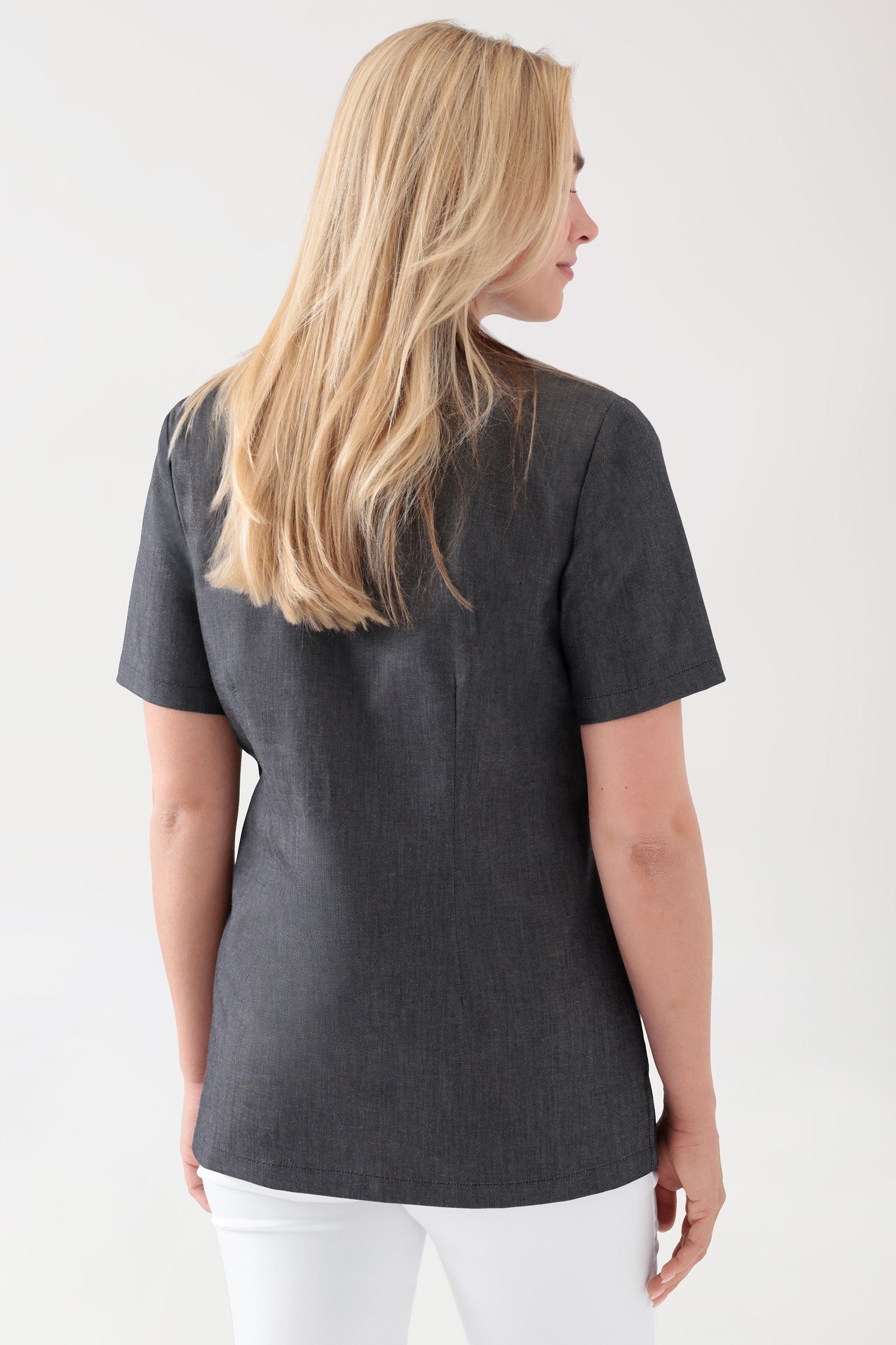 Stretch Schlupfkasack Damen - V-Ausschnitt jeansschwarz, Rückansicht