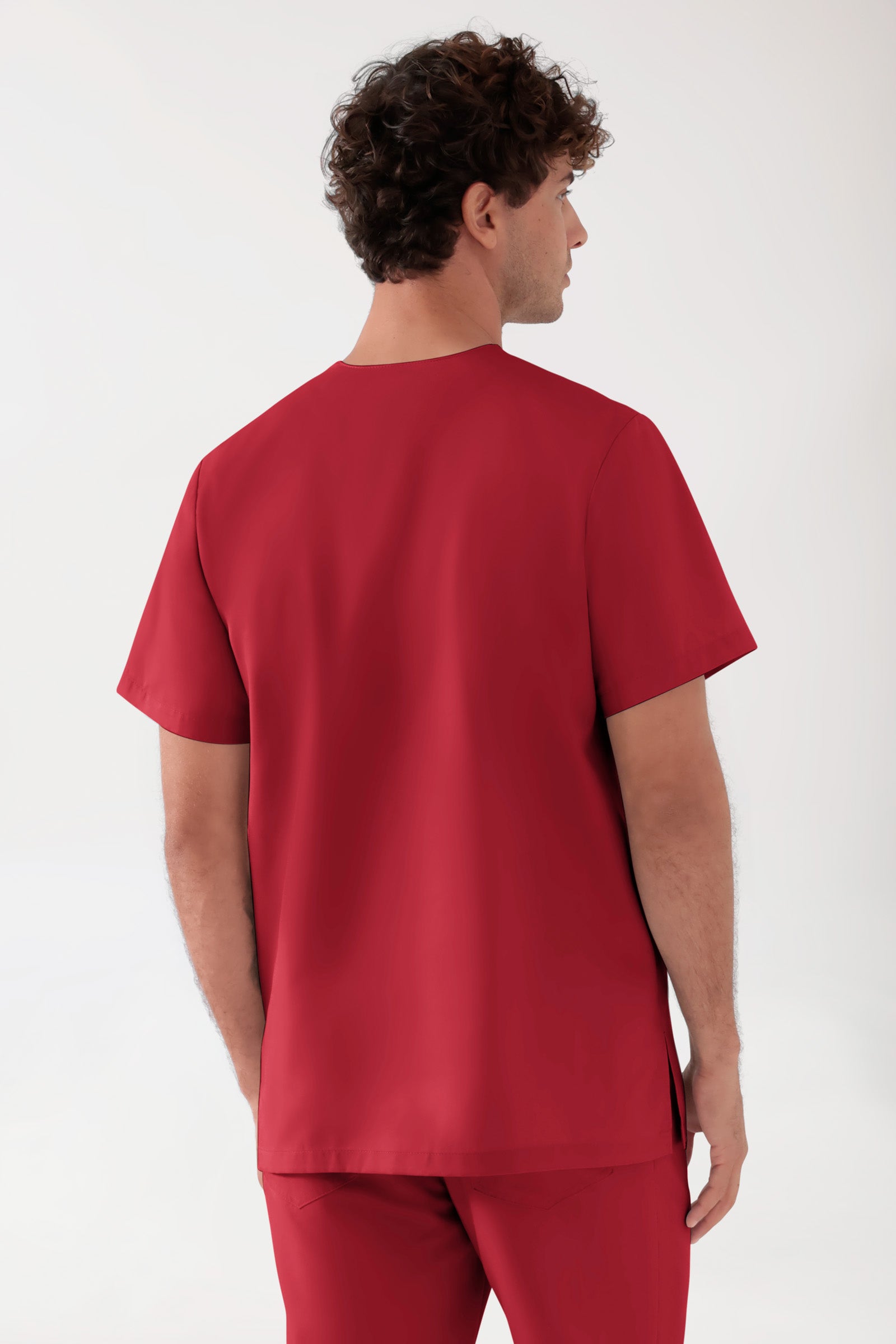 TENCEL™ Schlupfkasack Herren - V-Ausschnitt rot, Rückansicht