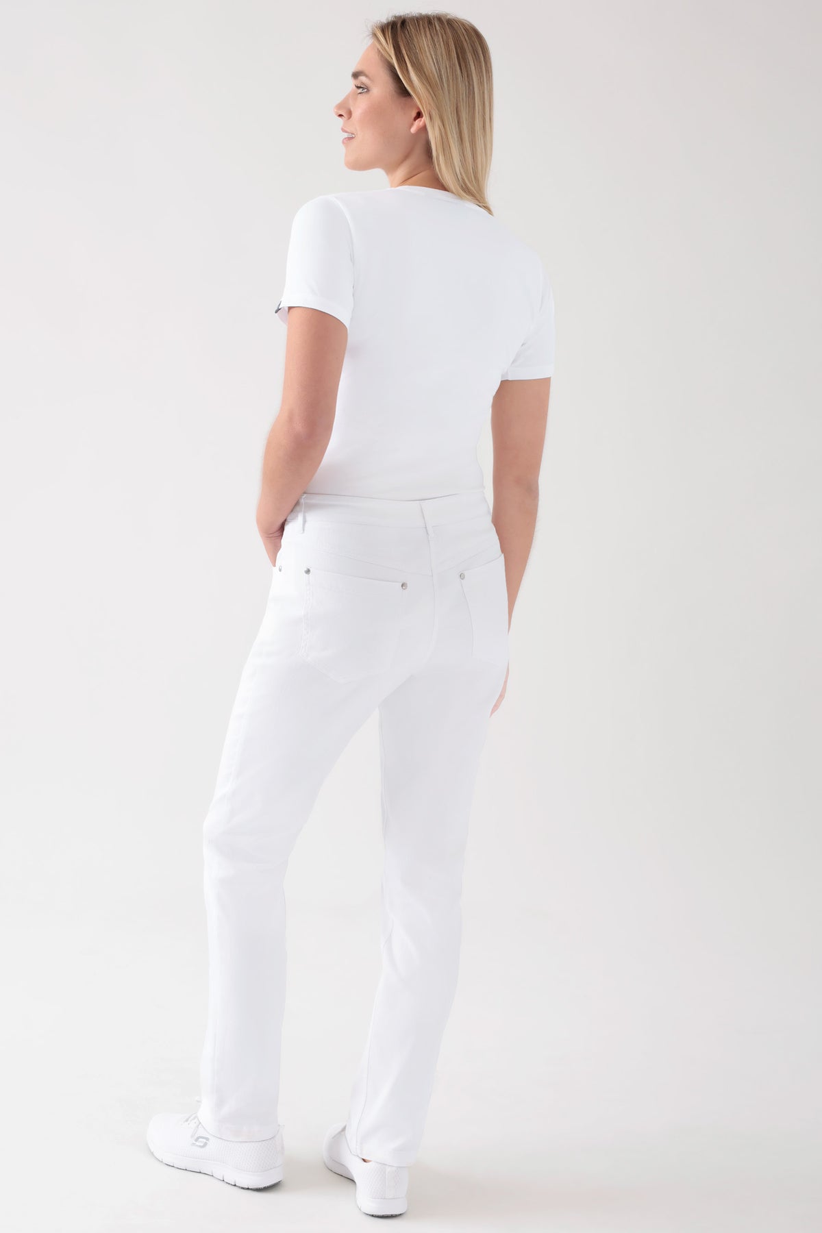 5-Pocket Hose Damen - Jeanslook weiß, Rückansicht