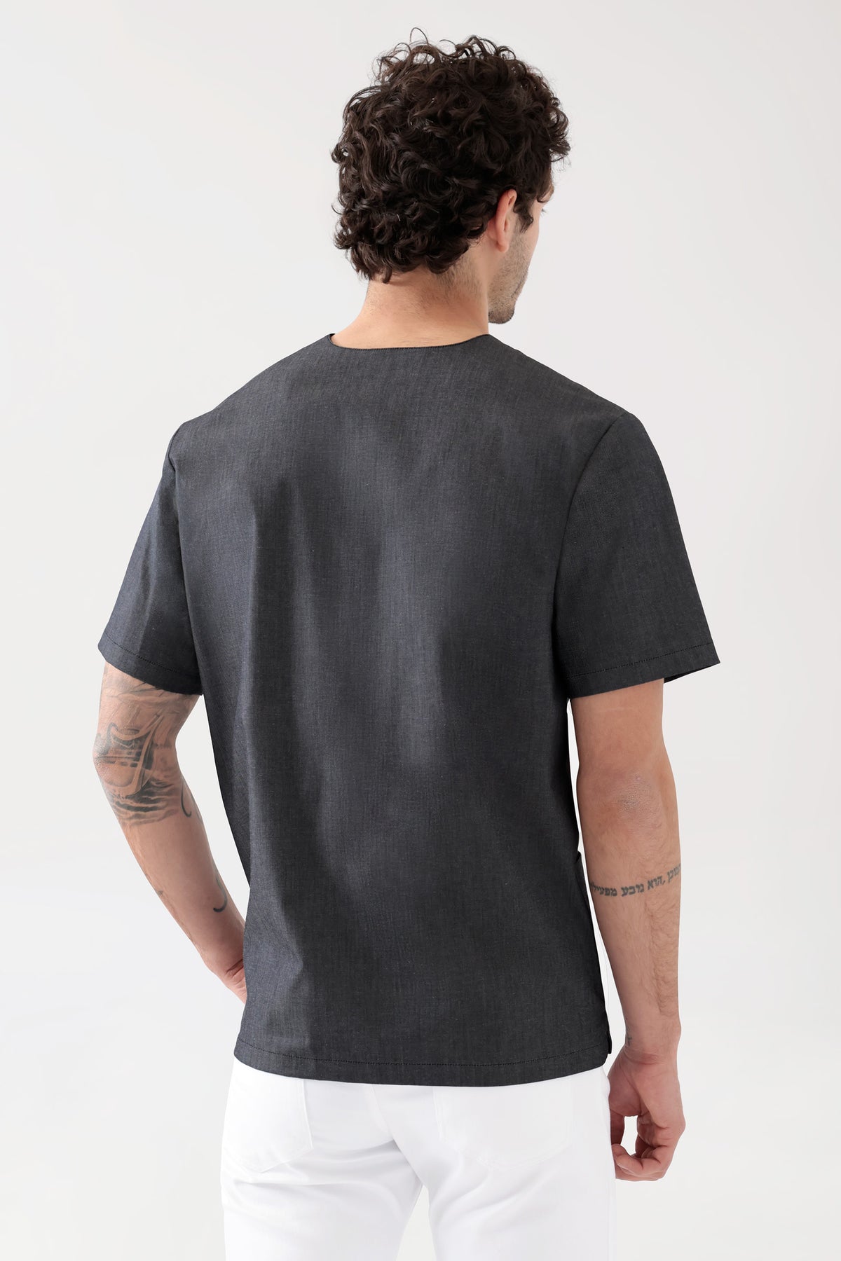 Stretch Schlupfkasack Unisex - V-Ausschnitt jeansschwarz, Rückansicht