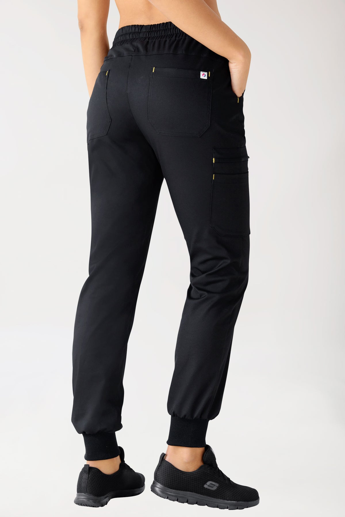 CLINIC STRETCH Hose Damen - Strickbund schwarz/gelb, Rückansicht