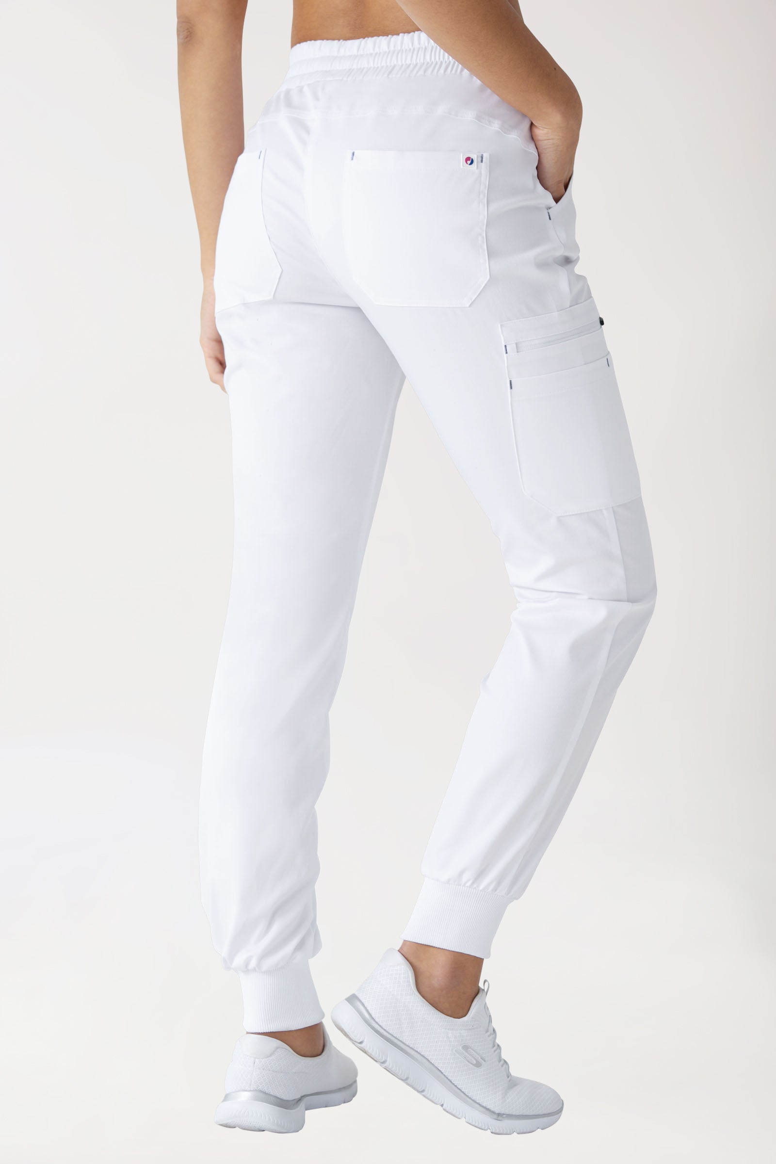 CLINIC STRETCH Hose Damen - Strickbund weiß/grau, Rückansicht