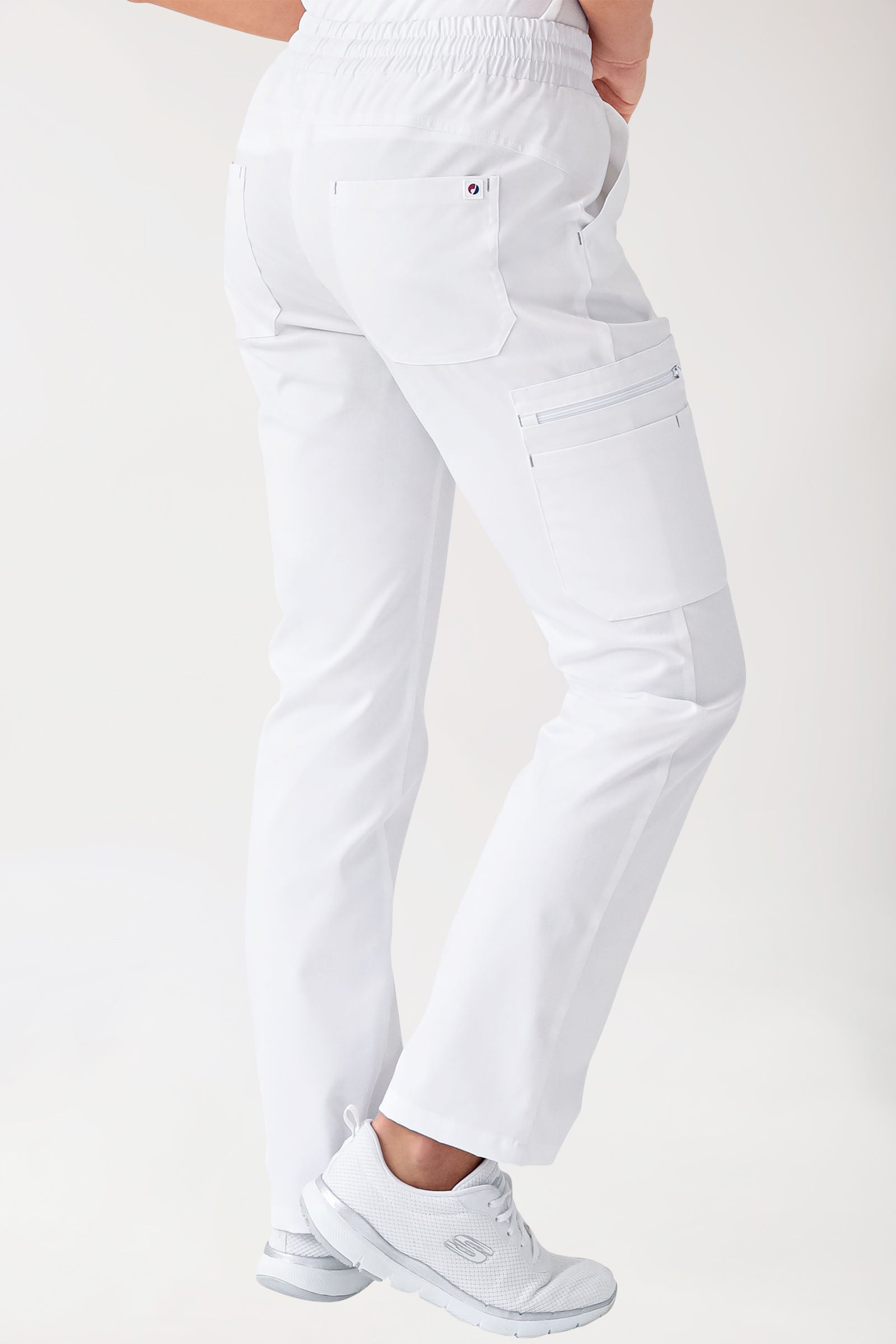 CLINIC STRETCH Hose Damen - gerader Saum Kurzgr. weiß/grau, Rückansicht