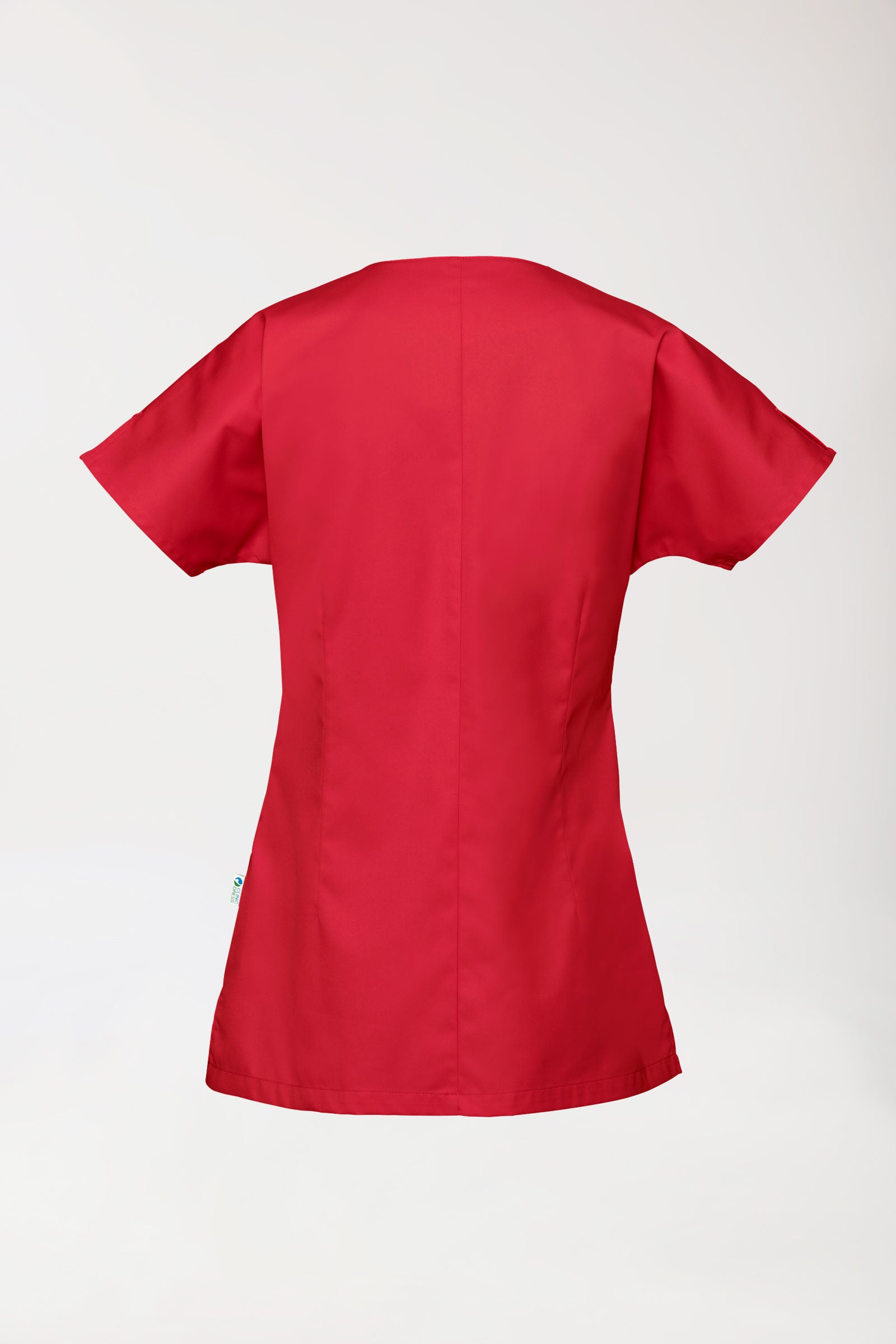 Beauty Kasack Damen - asymmetrische Druckknopfleiste rot, Rückansicht