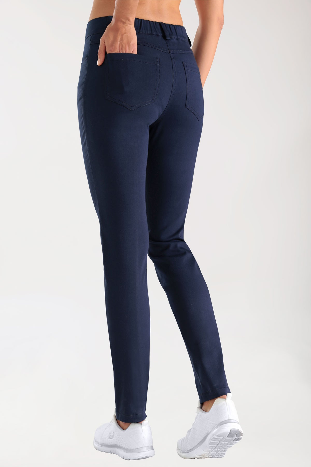 Stretch 5-Pocket Hose Damen - schlankes Bein navy, Rückansicht