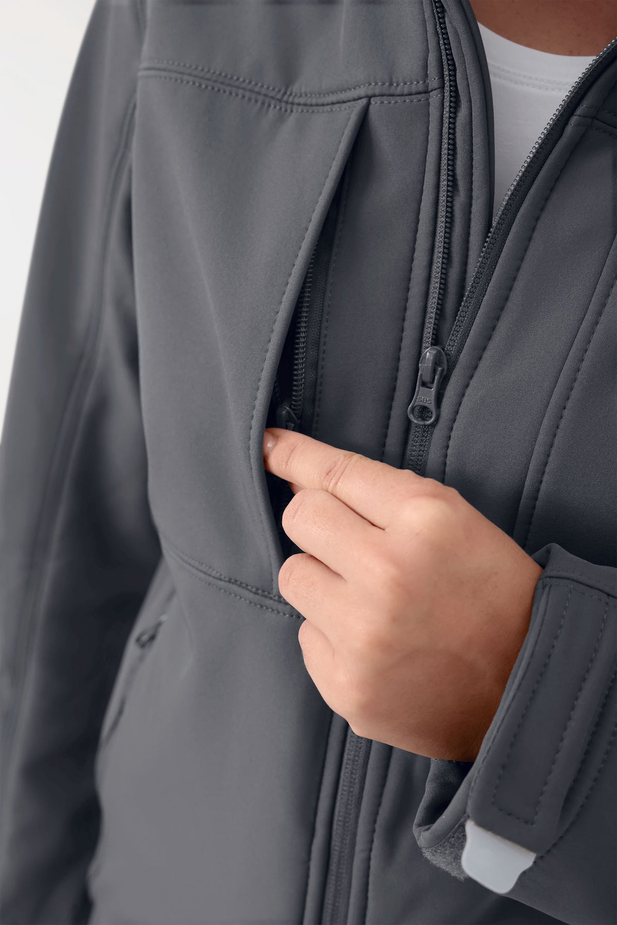 Softshell Jacken Unisex - abnehmbare Kapuze erzgrau