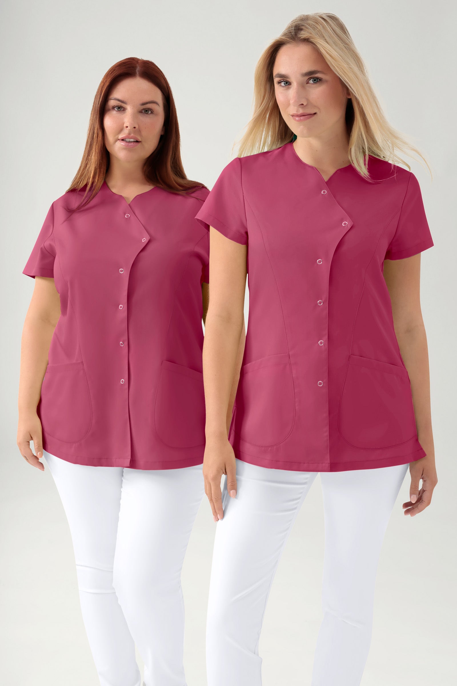 GREEN Stretch Kasack Damen - asymmetrische Druckknopfleiste rosenholz