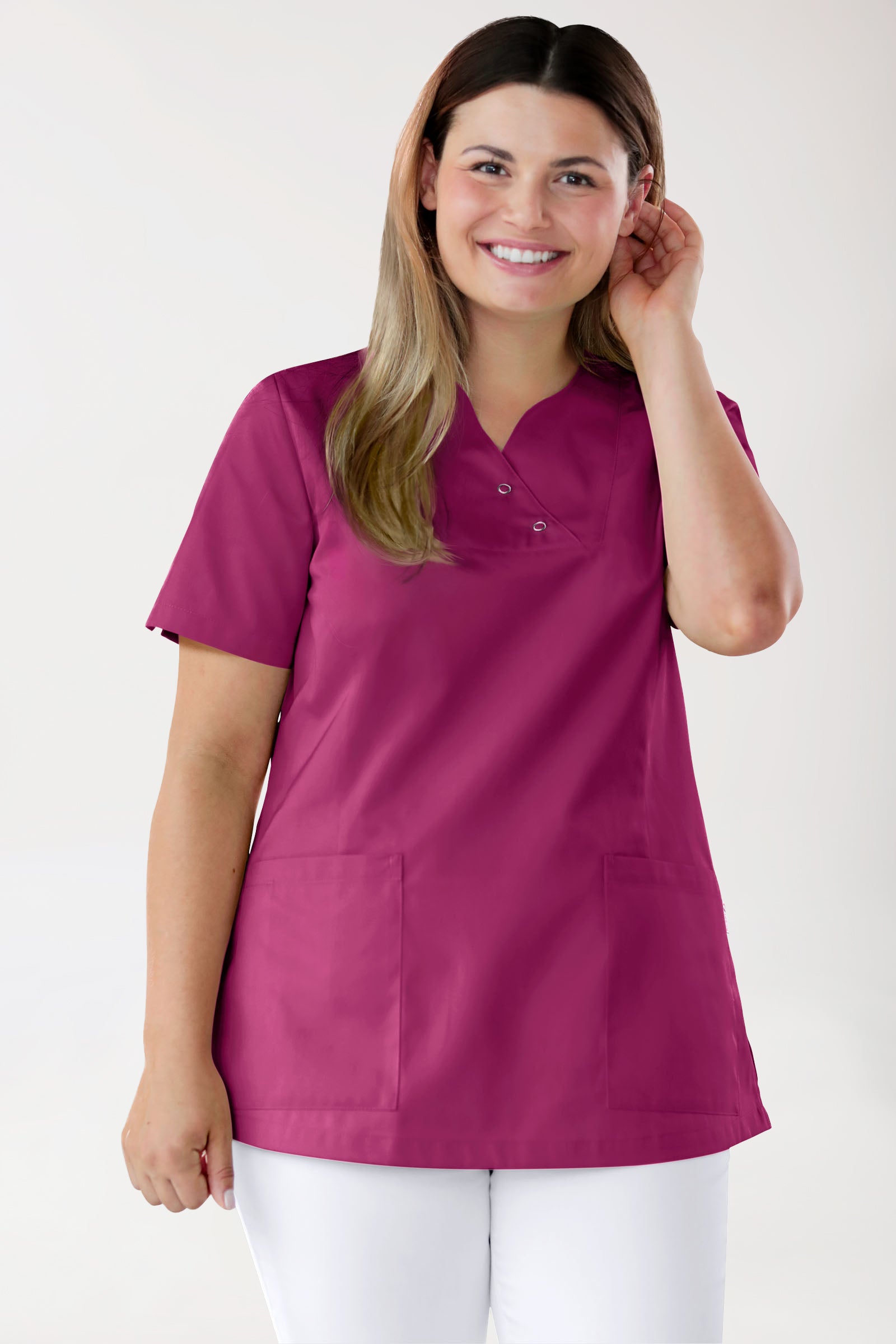 CORE Schlupfkasack Damen curved fit - mit Druckknöpfen berry