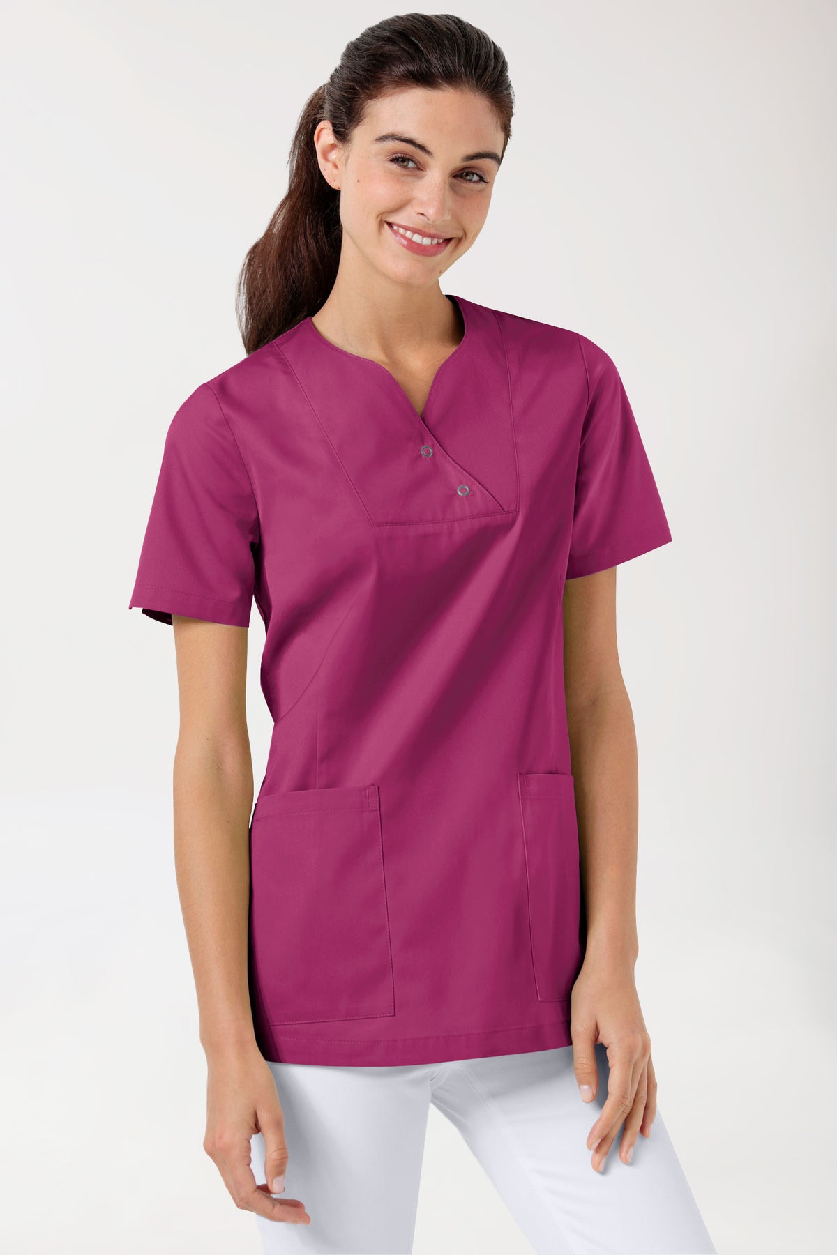 CORE Schlupfkasack Damen curved fit - mit Druckknöpfen berry