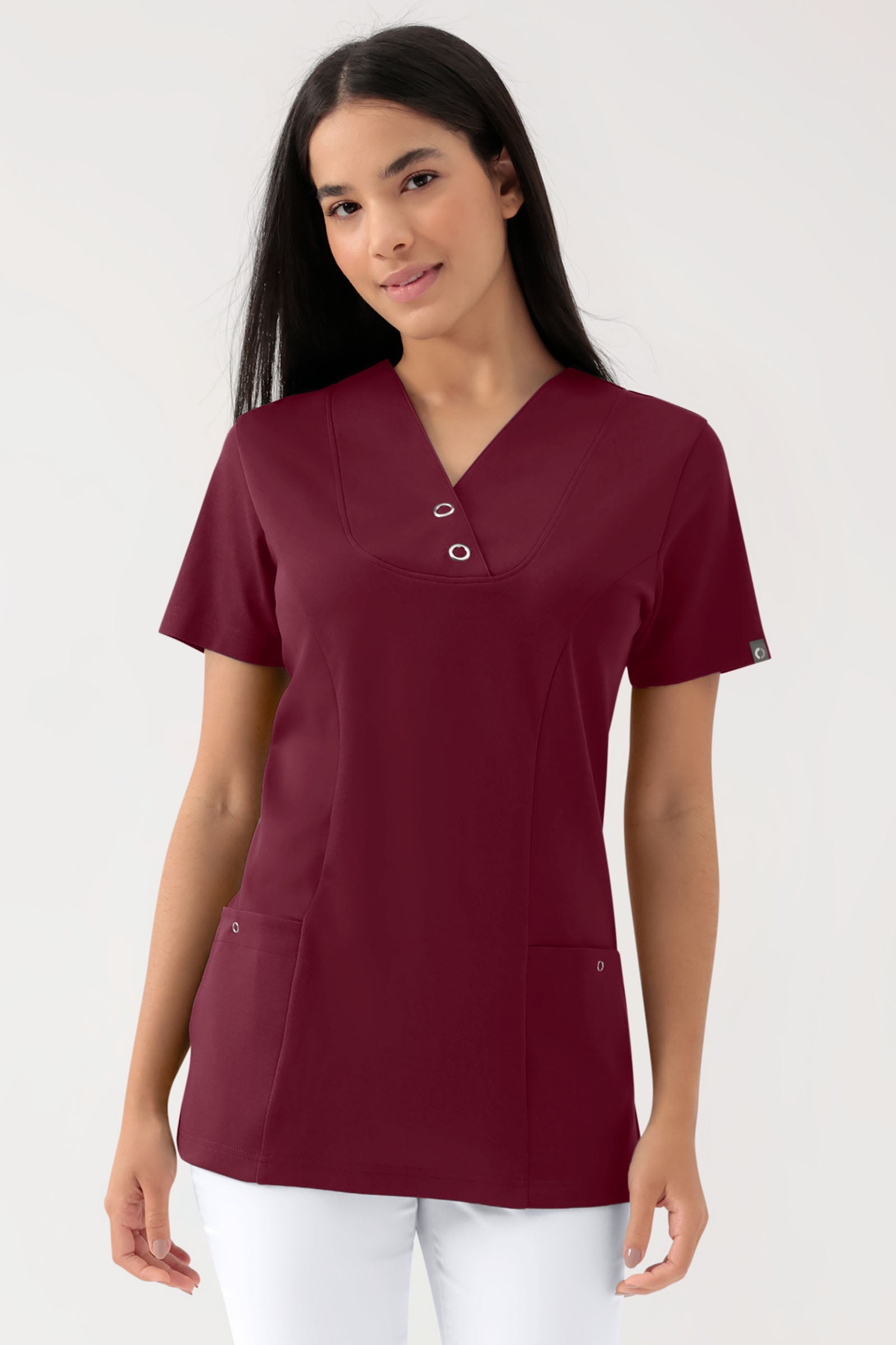 COMFY FLEX Stretch Schlupfkasack Damen - mit Druckknöpfen bordeaux, Vorderansicht