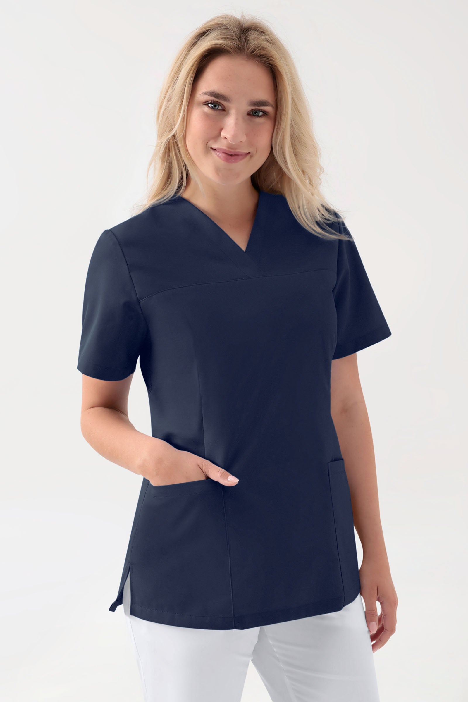 Stretch Damen Schlupfkasack - V-Ausschnitt navy
