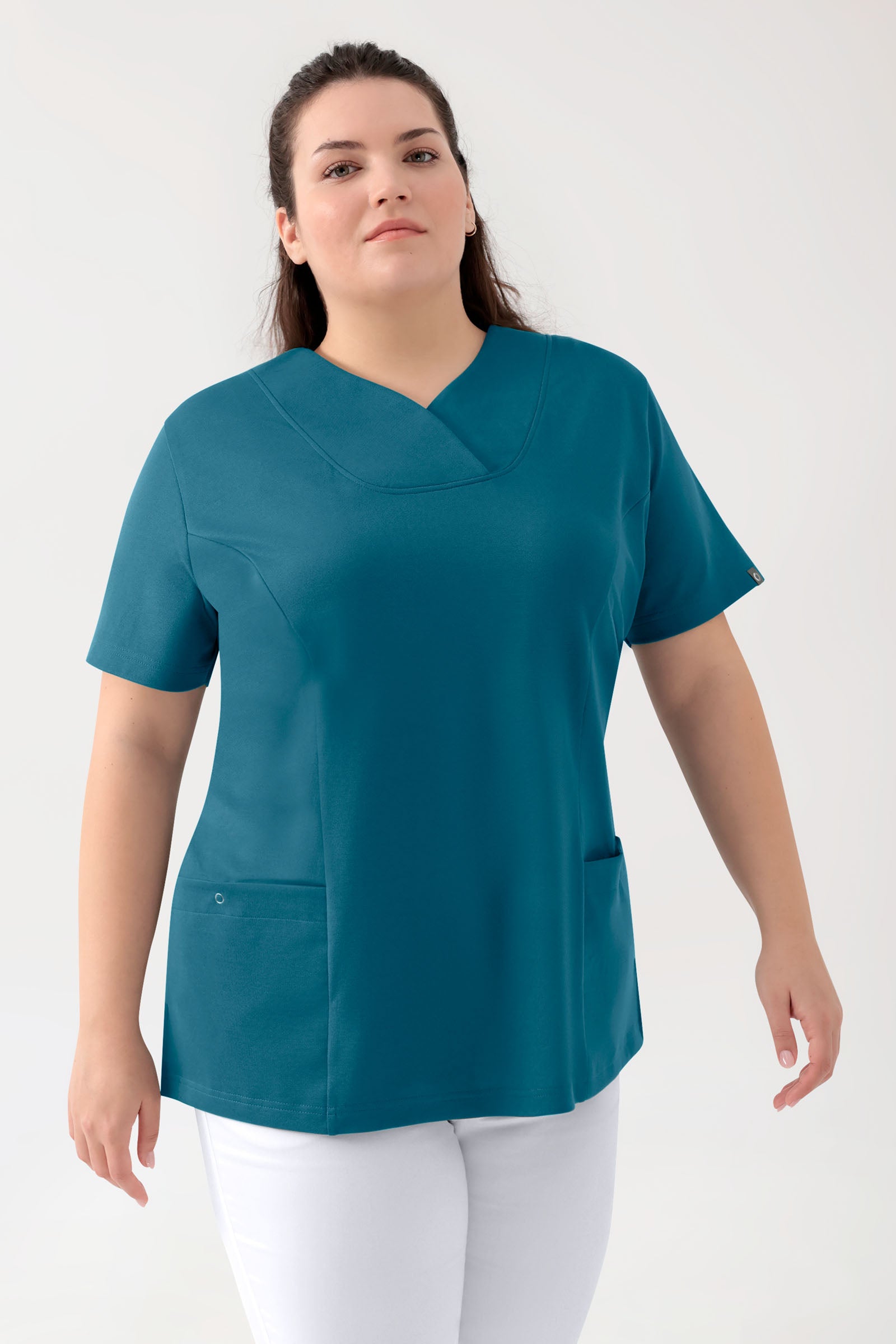 COMFY FLEX Stretch Schlupfkasack Damen - Herzausschnitt petrol, Vorderansicht