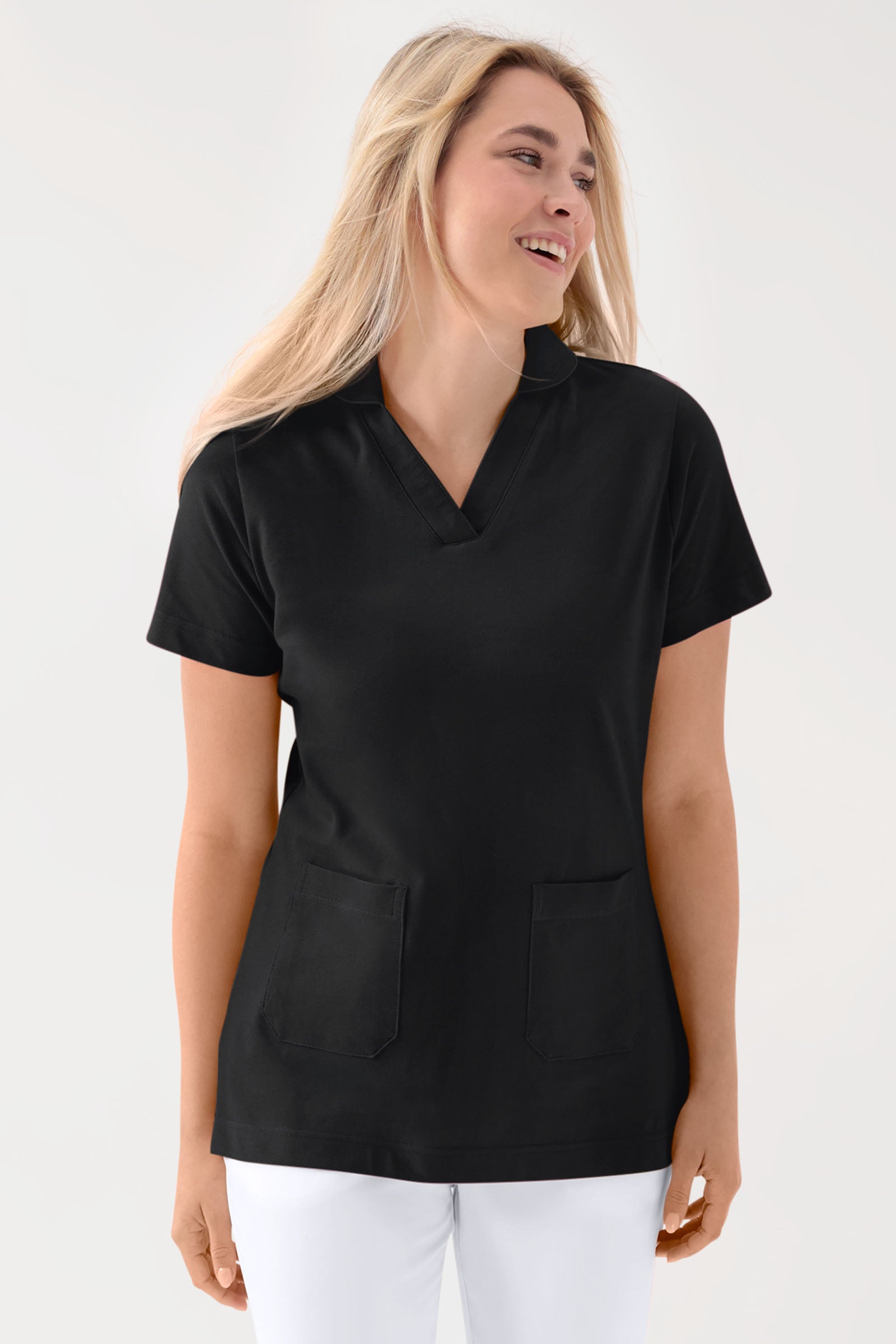 COMFY FLEX Stretch Schlupfkasack Damen - Schalkragen schwarz, Vorderansicht