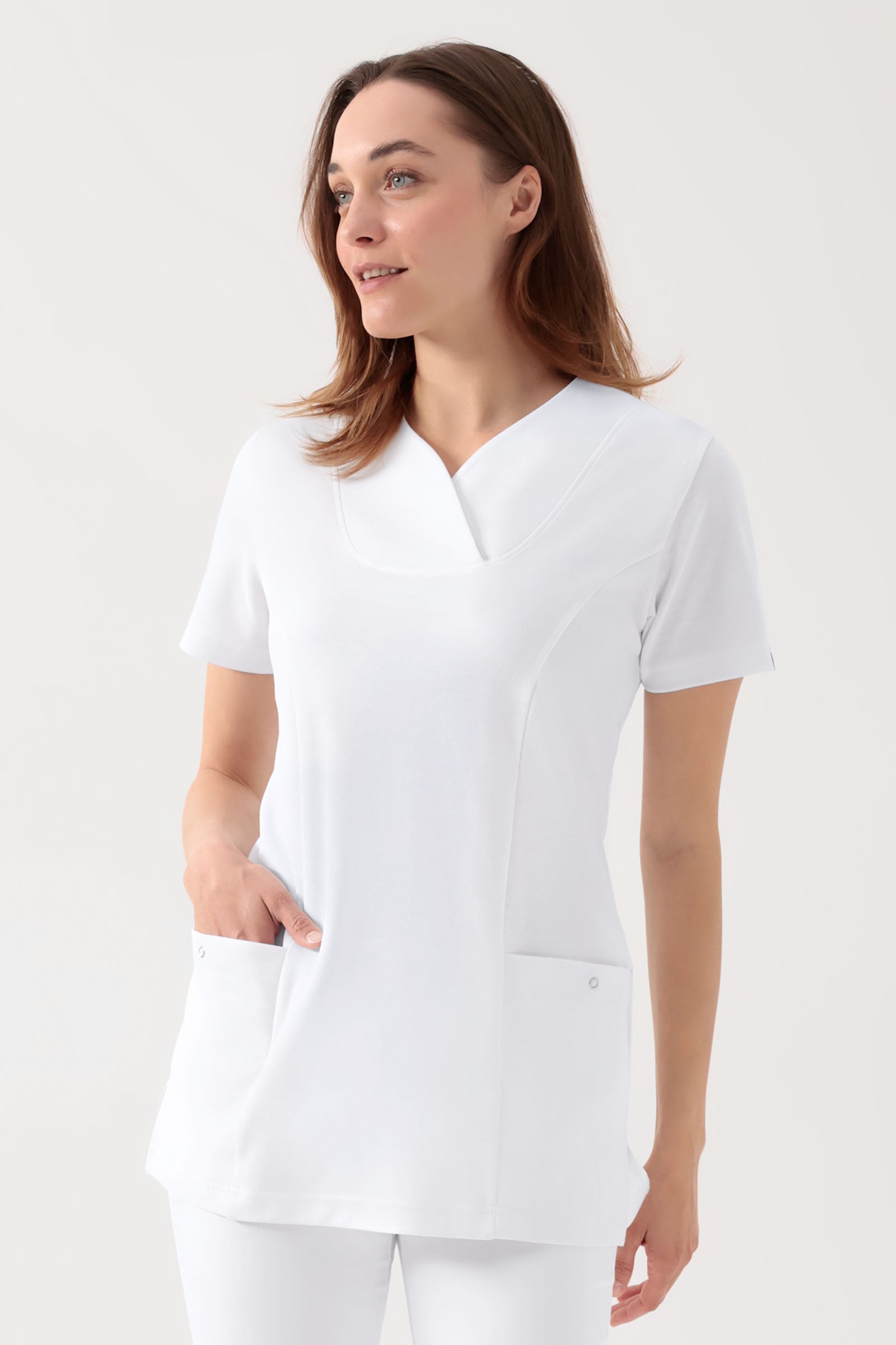 COMFY FLEX Stretch Schlupfkasack Damen - Herzausschnitt weiß, Vorderansicht