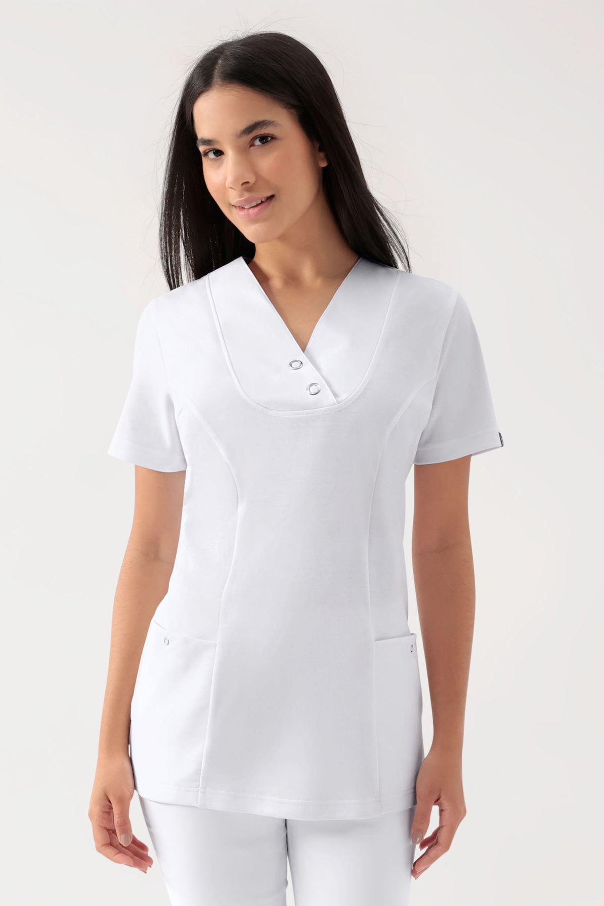 COMFY FLEX Stretch Schlupfkasack Damen - mit Druckknöpfen weiß, Vorderansicht