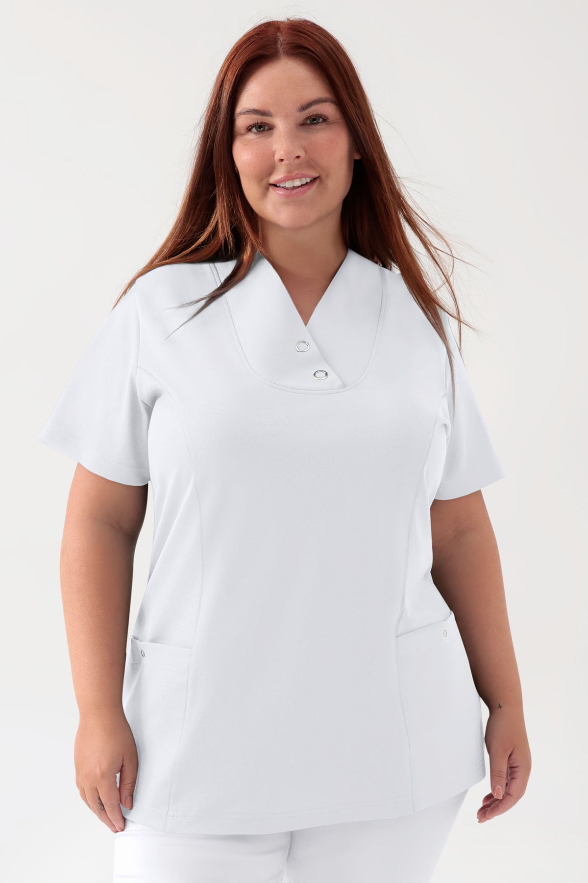 COMFY FLEX Stretch Schlupfkasack Damen - mit Druckknöpfen weiß, Vorderansicht