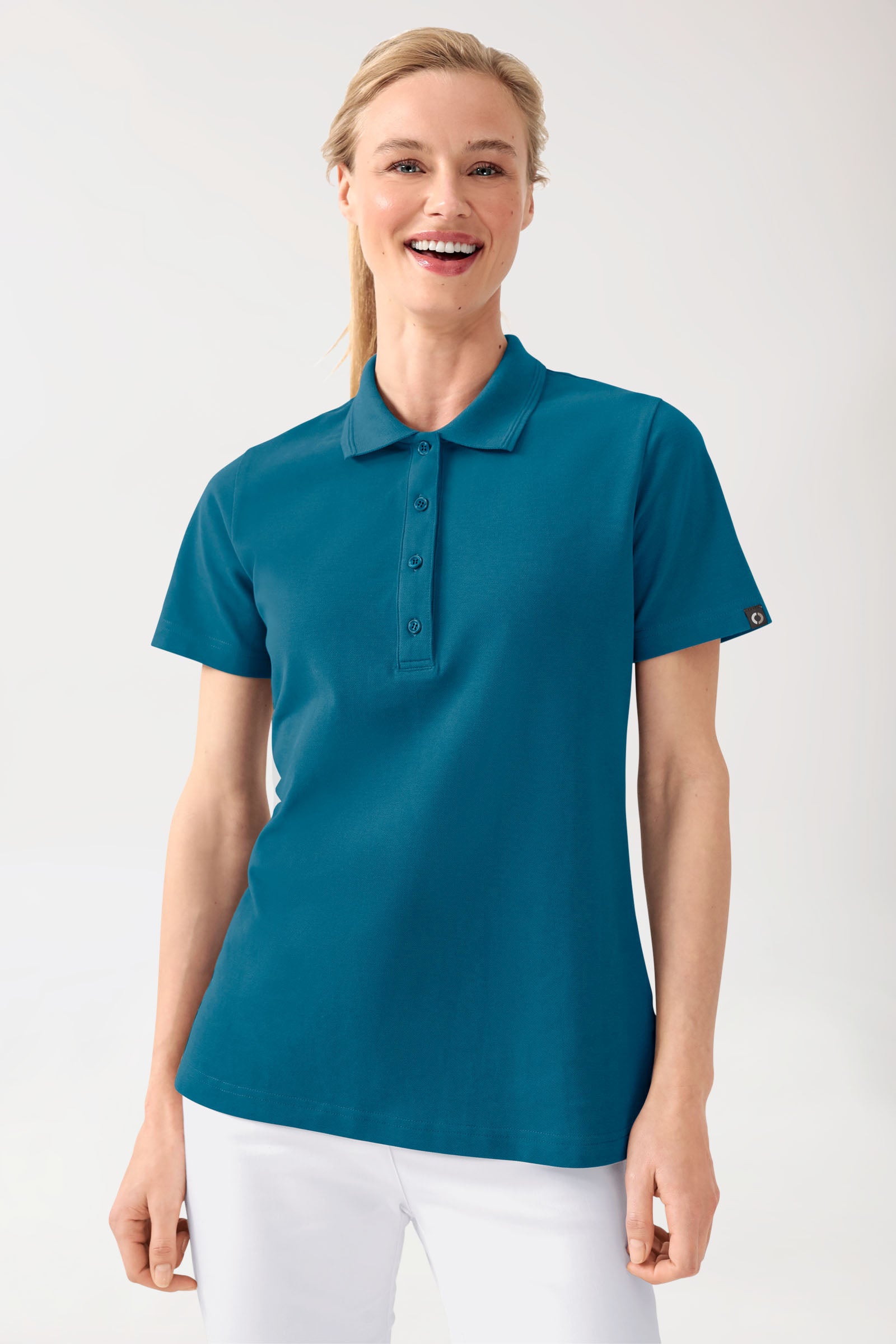 COMFY FLEX Stretch Shirt Damen - Polokragen petrol, Vorderansicht