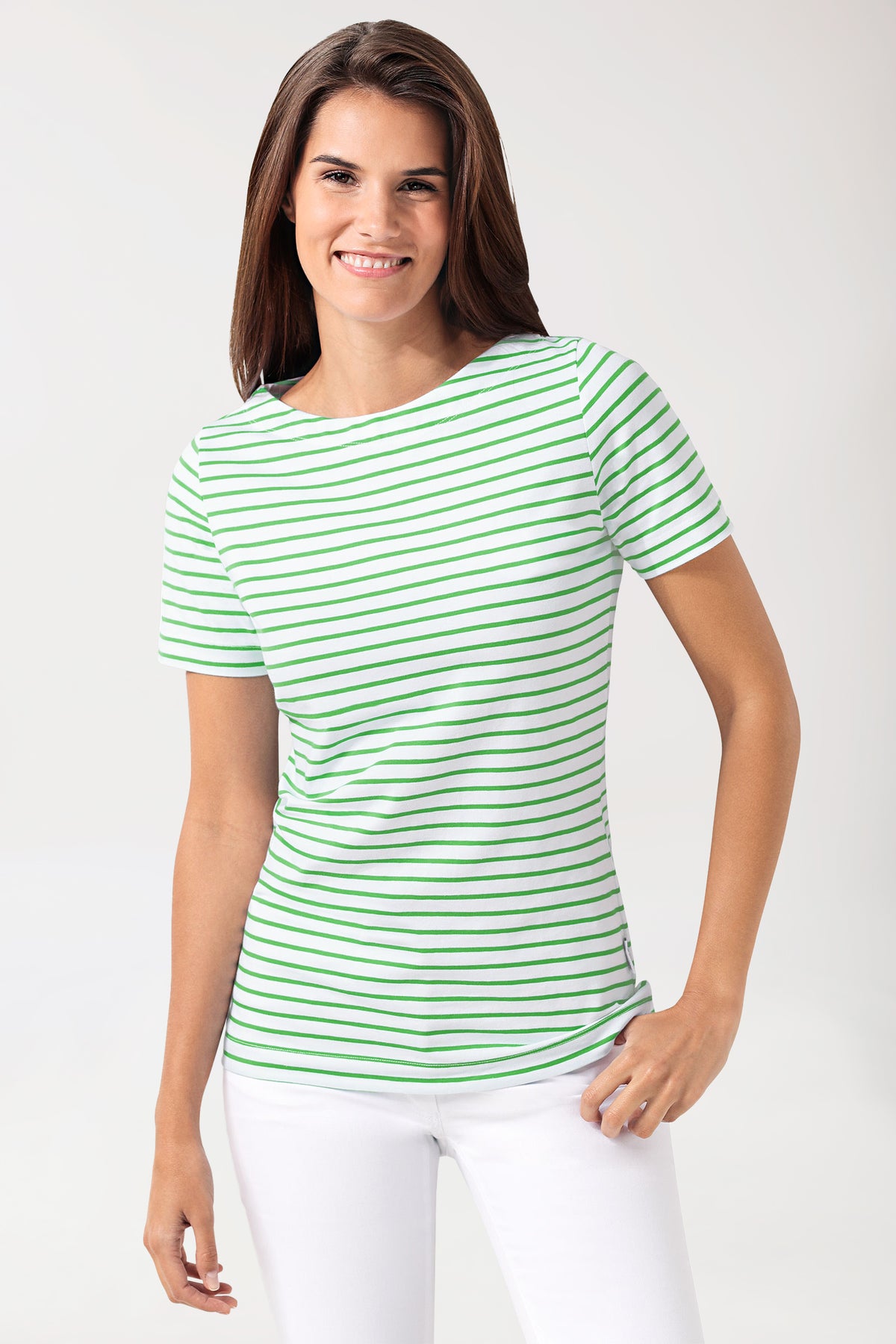 Shirt Damen - 1/2 Arm weiß/apfelgrün, Vorderansicht
