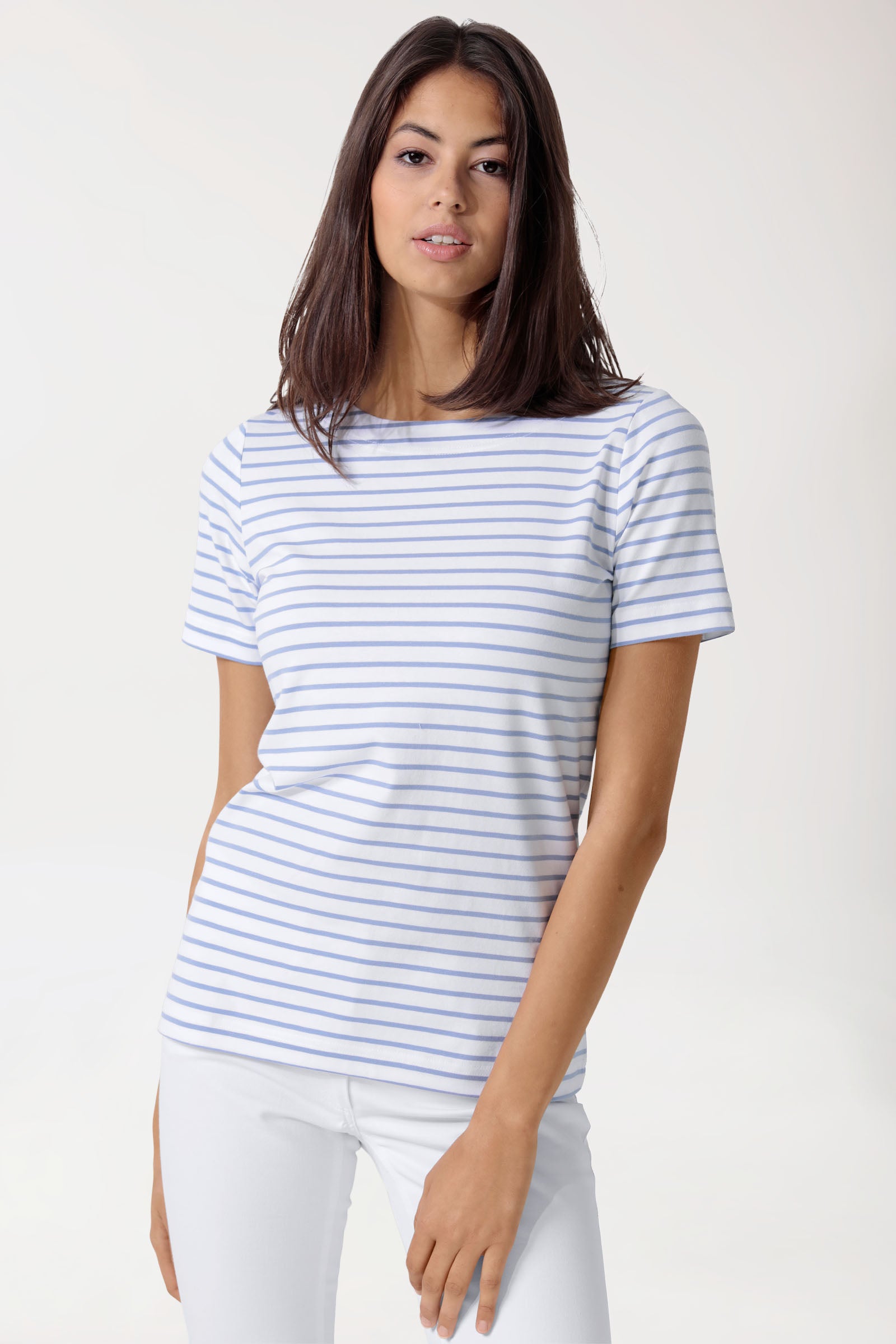 Shirt Damen - 1/2 Arm weiß/blau, Vorderansicht