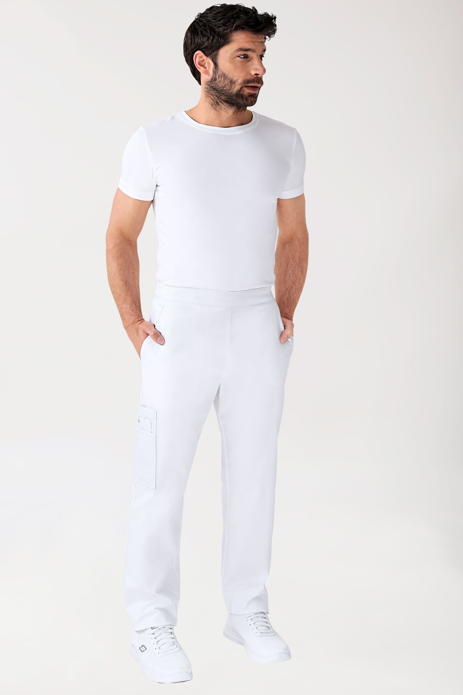 CLINIC STRETCH Hose Unisex - mit Beintasche Kurzgr. weiß, Vorderansicht
