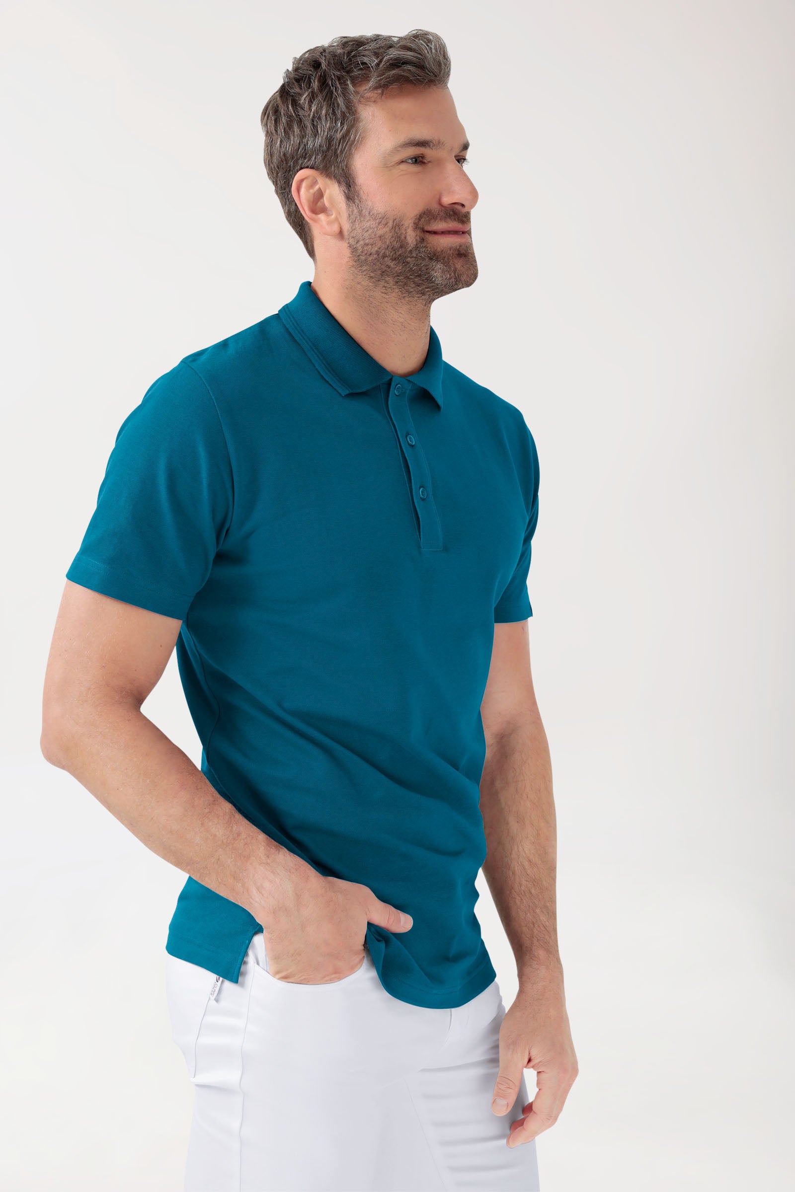 COMFY FLEX Stretch Shirt Herren - Polokragen petrol, Vorderansicht