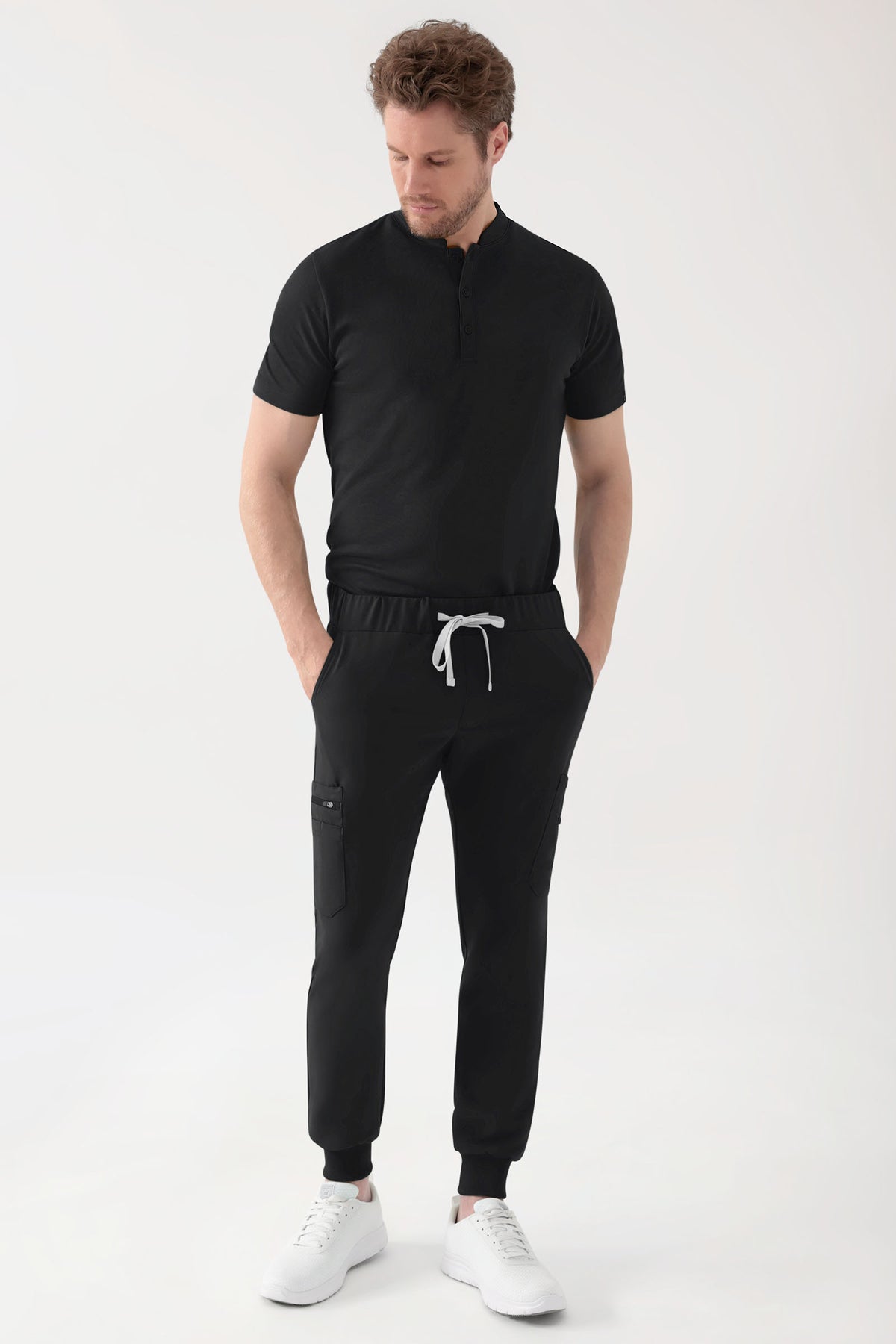 COMFY FLEX Stretch Shirt Herren - Stehkragen schwarz, Vorderansicht