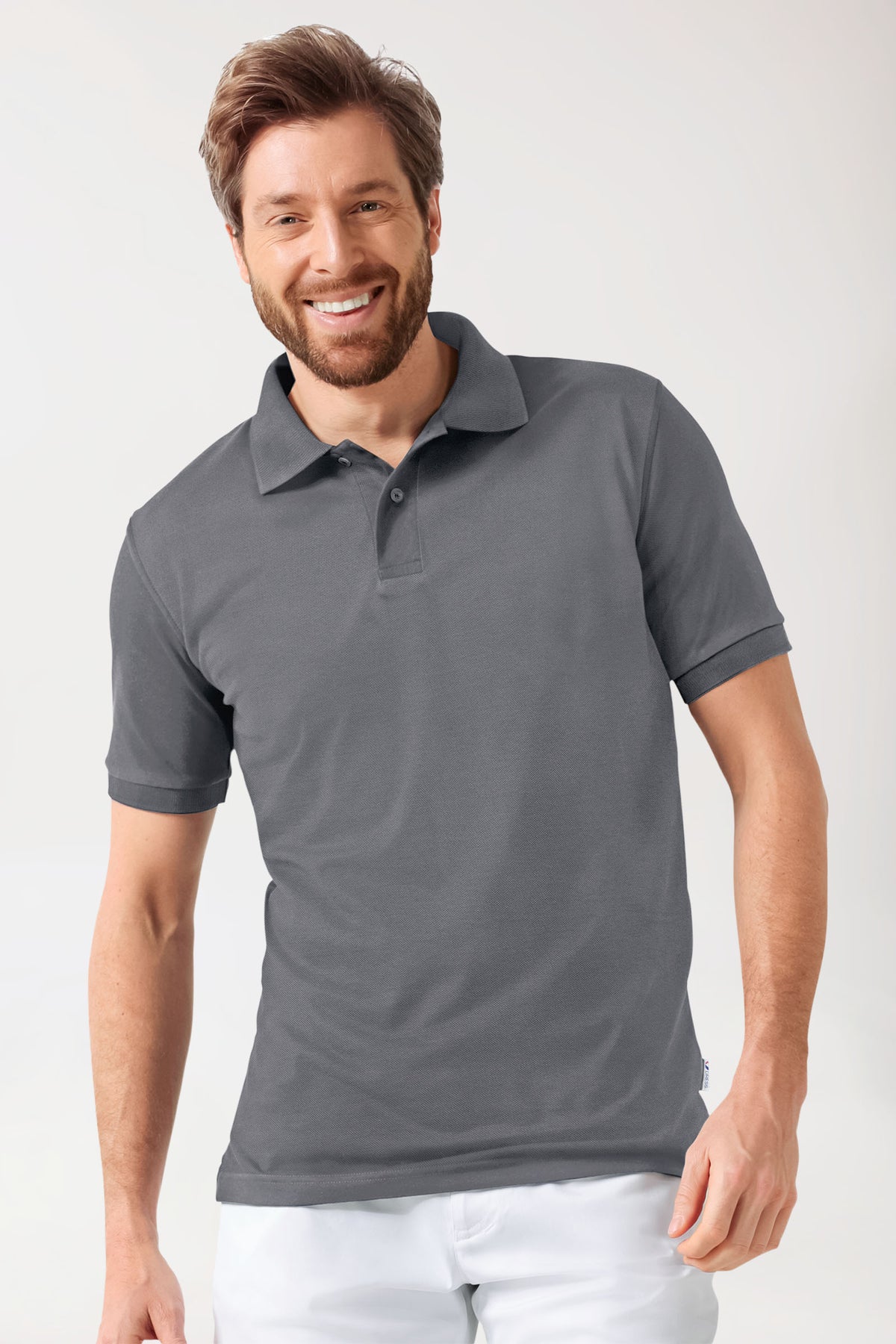 Stretch Shirt Herren - Polokragen steingrau, Vorderansicht