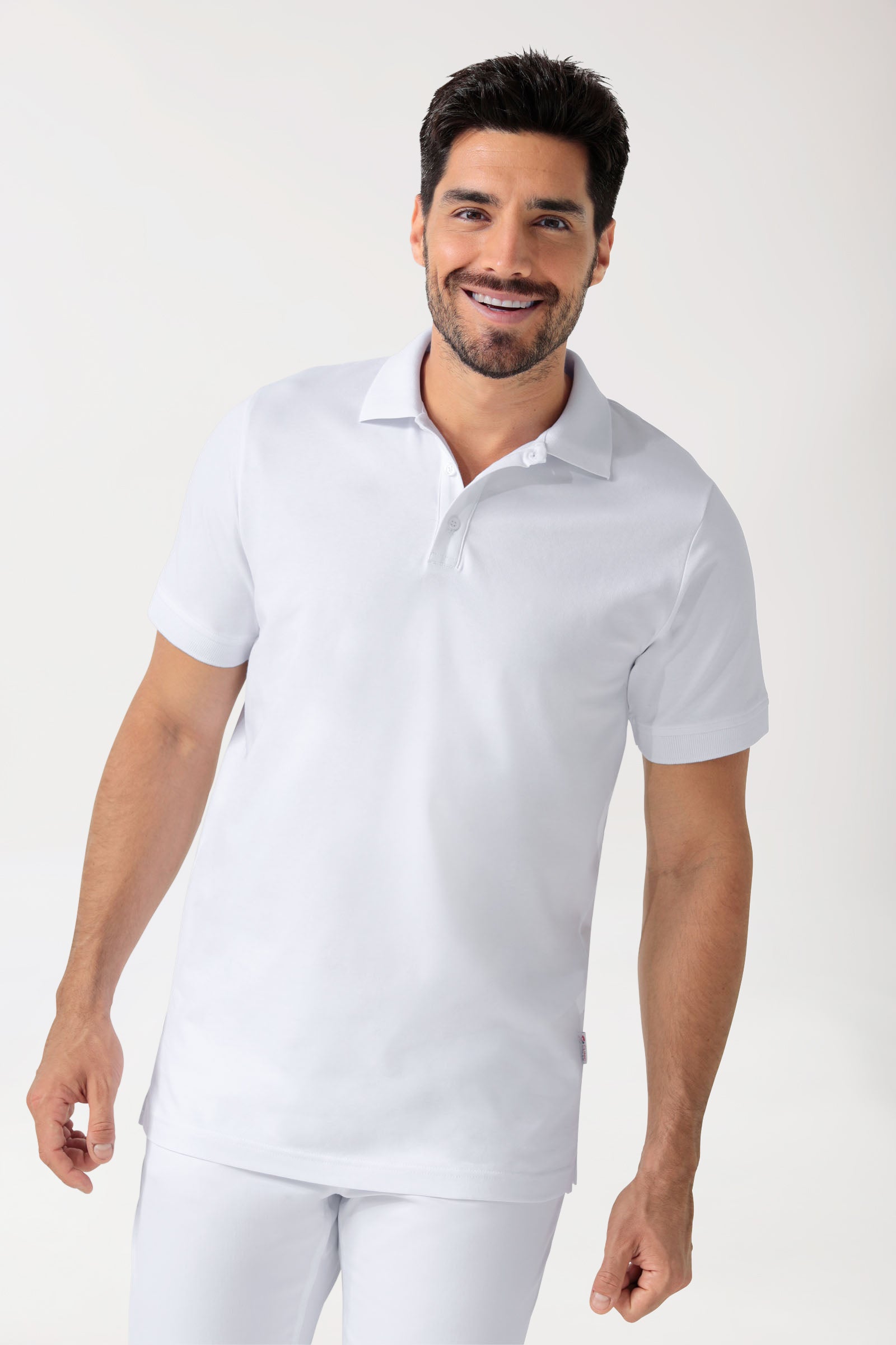 Stretch Shirt Herren - Polokragen - Knopfleiste weiß, Vorderansicht