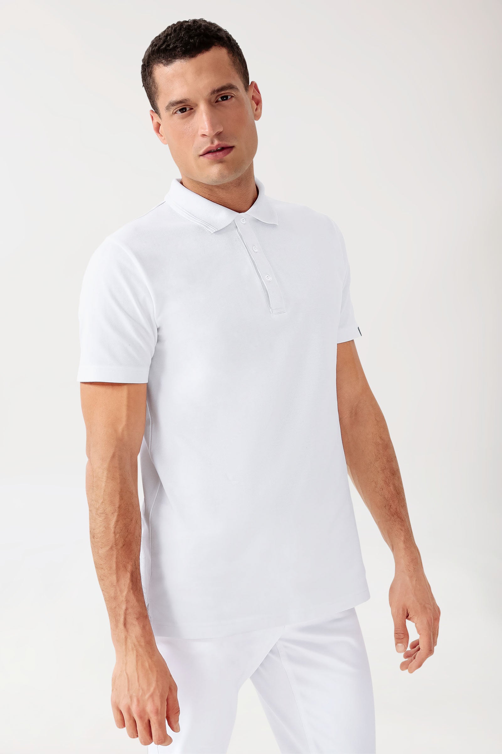 COMFY FLEX Stretch Shirt Herren - Polokragen weiß, Vorderansicht