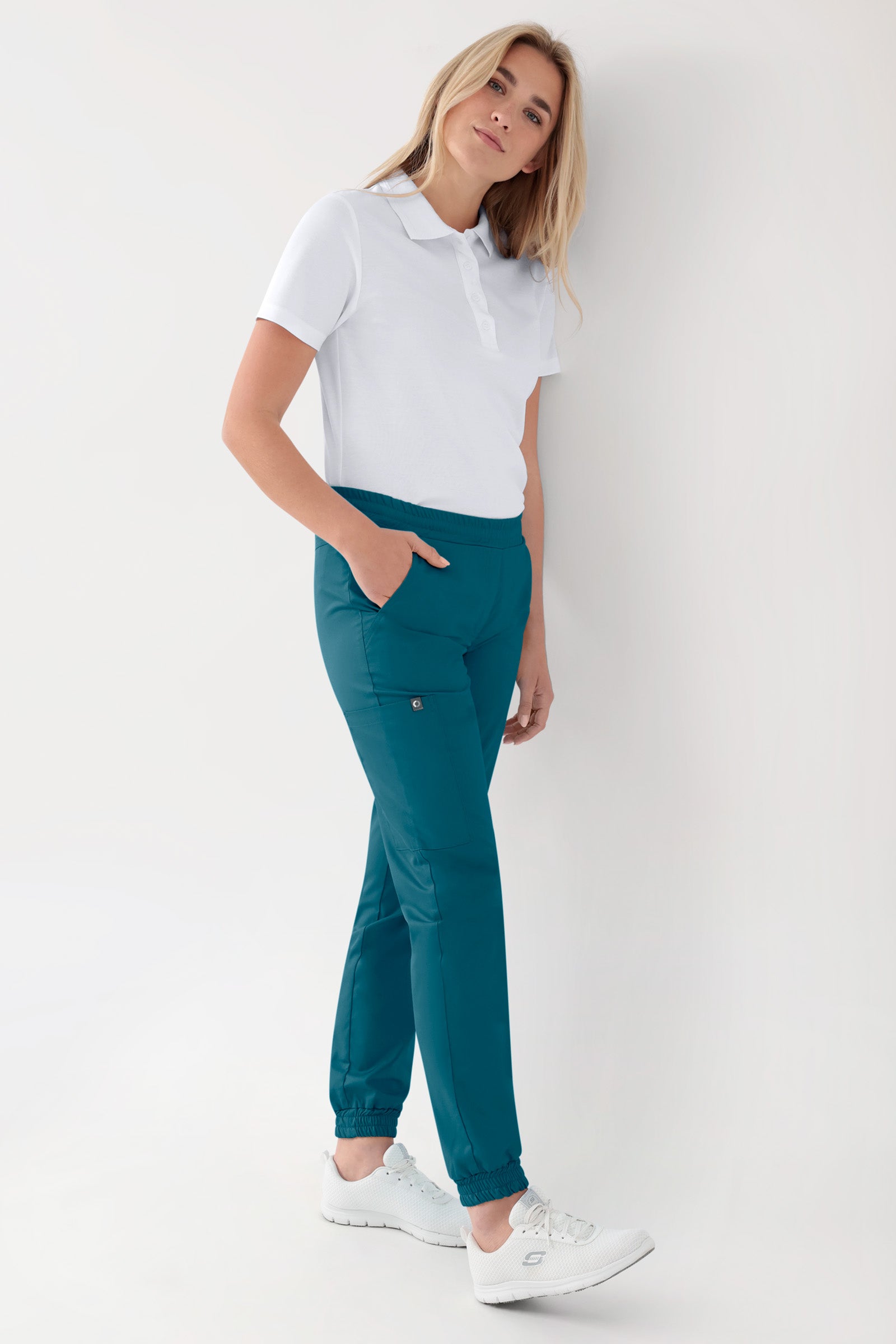 GREEN Stretch Hose Damen - Jogpants Style petrol, Vorderansicht