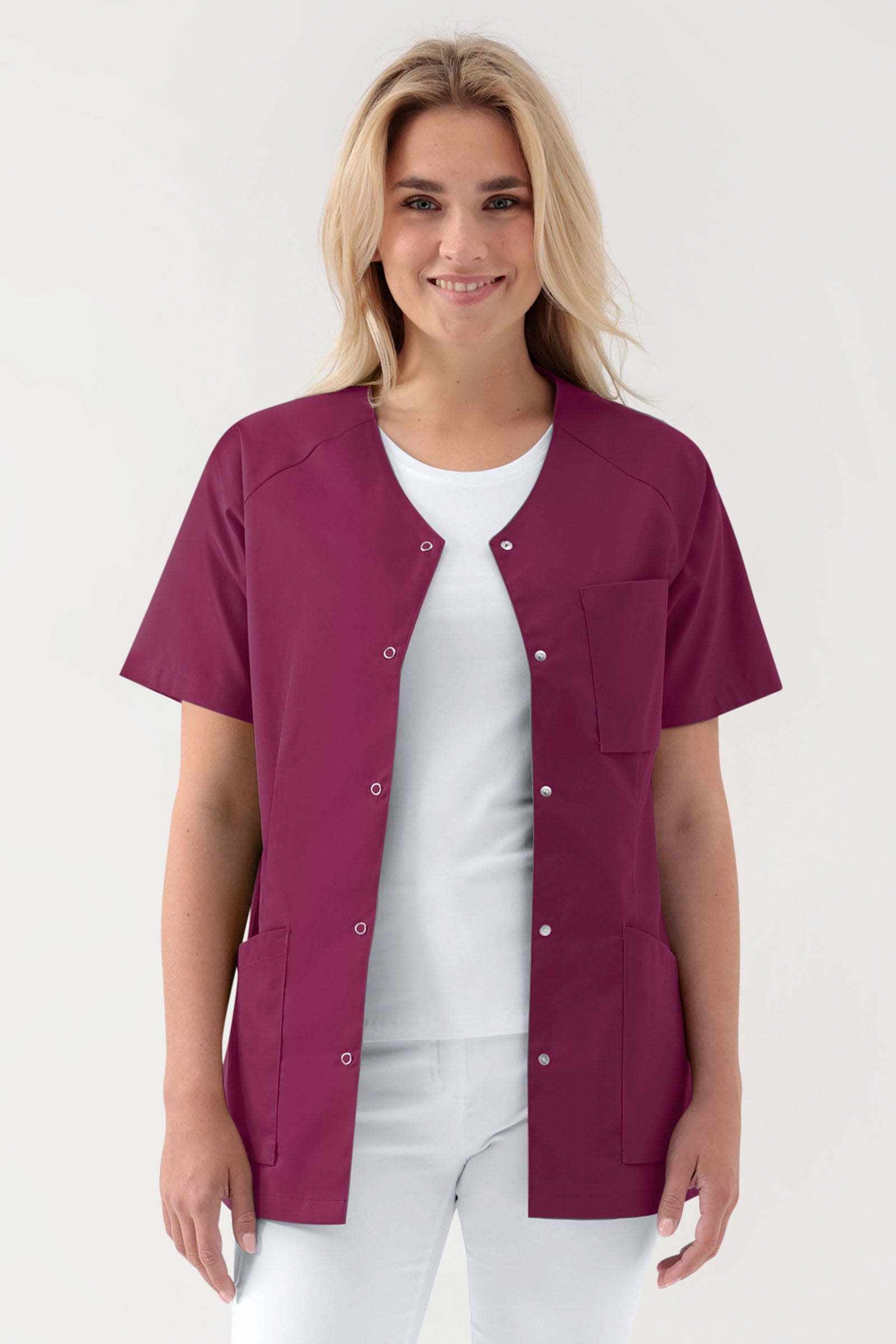 Kasack Damen - Druckknopfleiste berry, Vorderansicht
