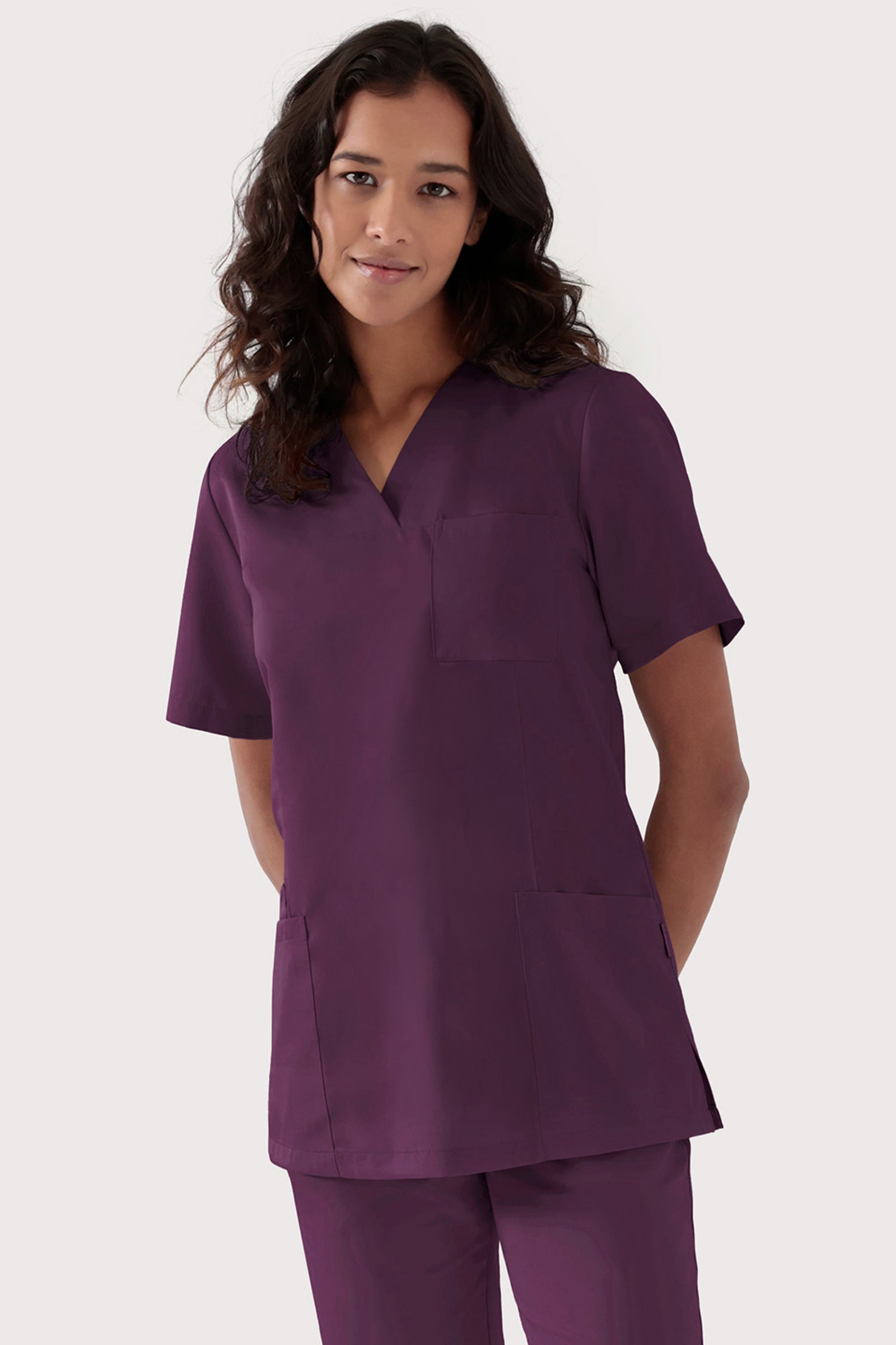 TENCEL™ Schlupfkasack Damen - V-Ausschnitt black berry, Vorderansicht