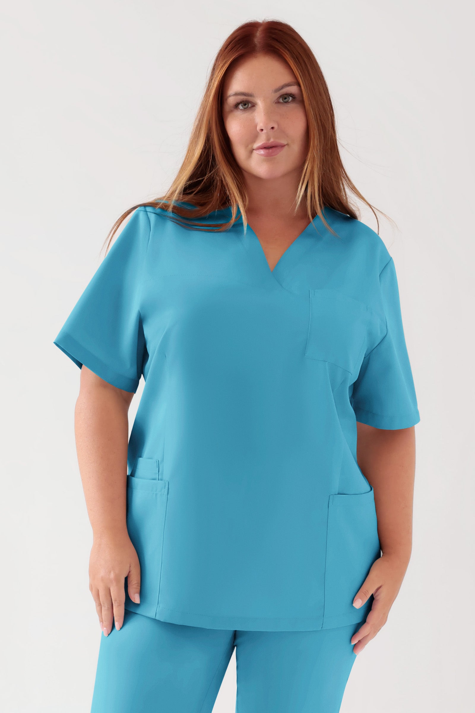 TENCEL™ Schlupfkasack Damen - V-Ausschnitt dark türkis, Vorderansicht
