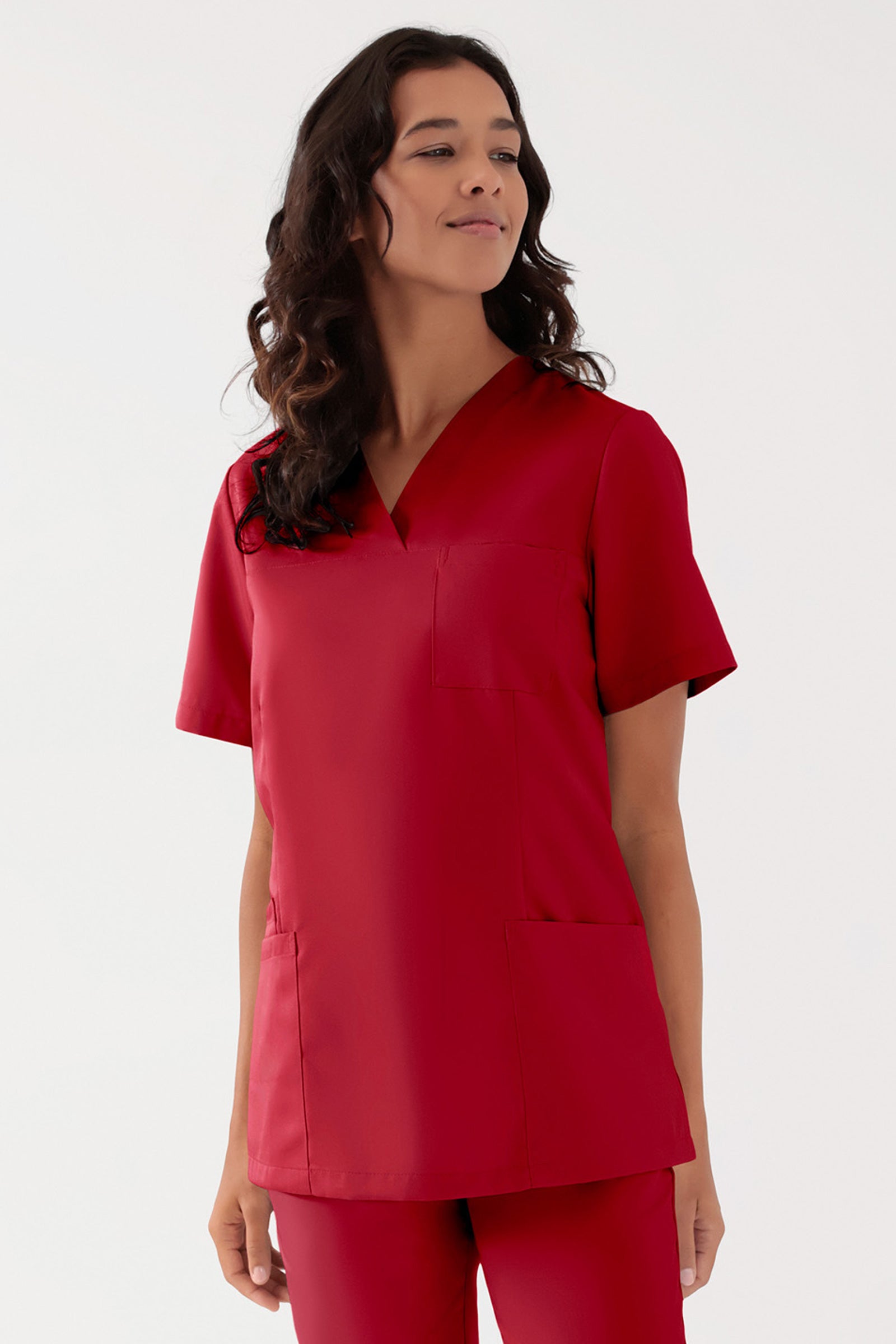 TENCEL™ Schlupfkasack Damen - V-Ausschnitt rot, Vorderansicht