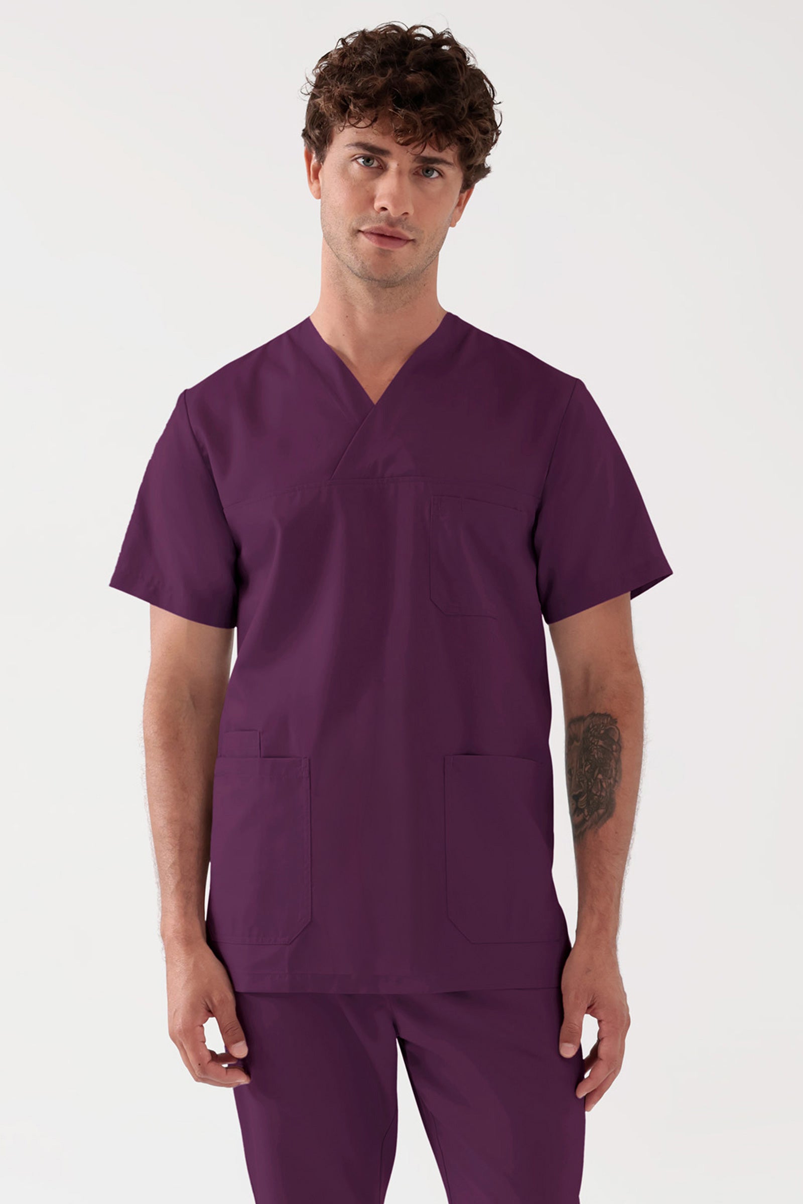 TENCEL™ Schlupfkasack Herren - V-Ausschnitt black berry, Vorderansicht