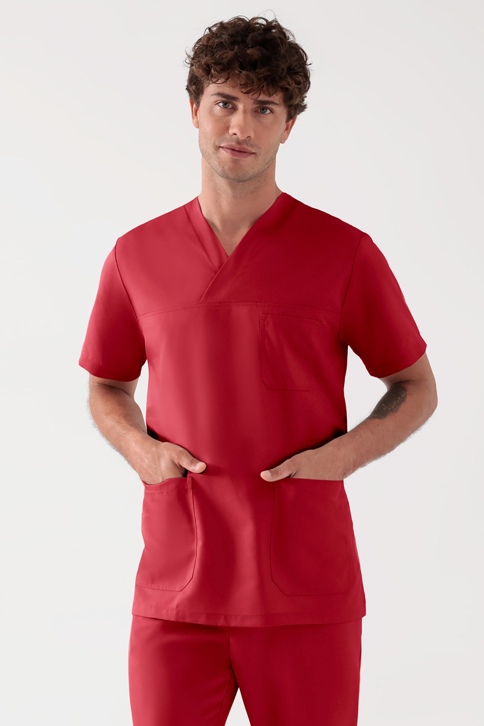 TENCEL™ Schlupfkasack Herren - V-Ausschnitt rot, Vorderansicht