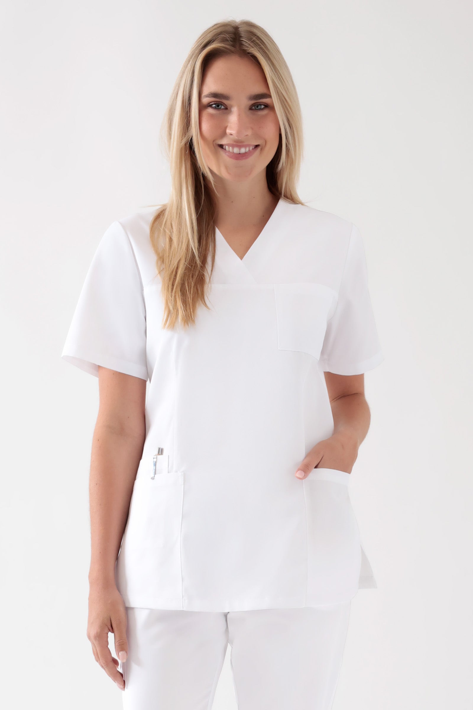 TENCEL™ Schlupfkasack Damen - V-Ausschnitt weiß