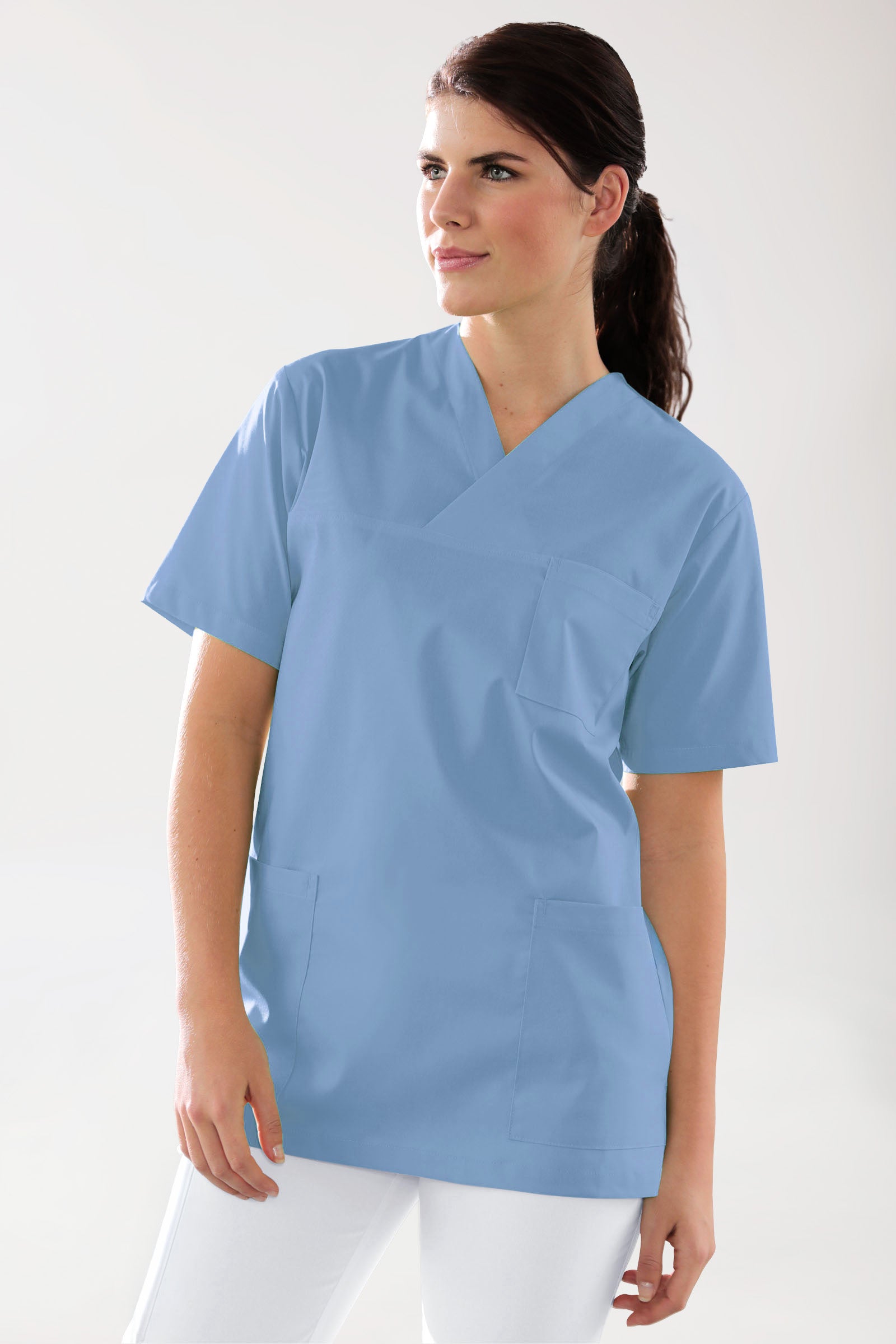 Stretch Schlupfkasack Unisex - V-Ausschnitt himmelblau, Vorderansicht