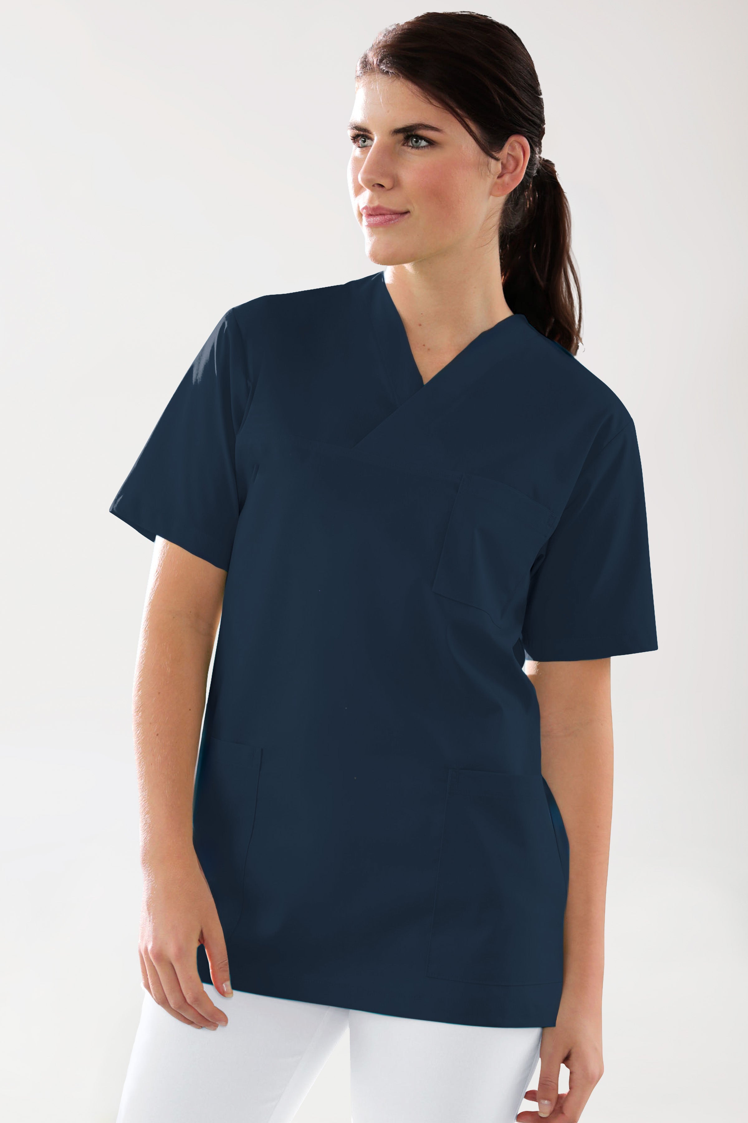 Stretch Schlupfkasack Unisex - V-Ausschnitt navy, Vorderansicht