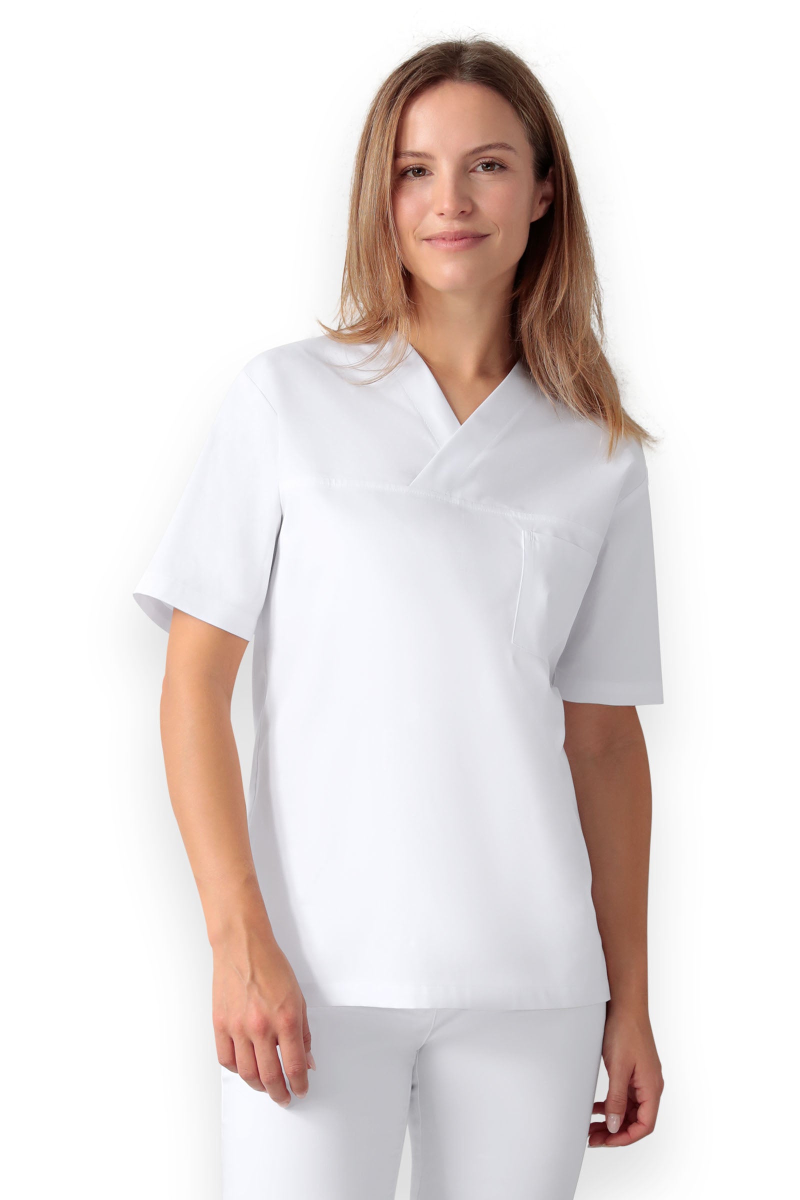 Schlupfkasack Unisex - V-Ausschnitt weiß, Vorderansicht