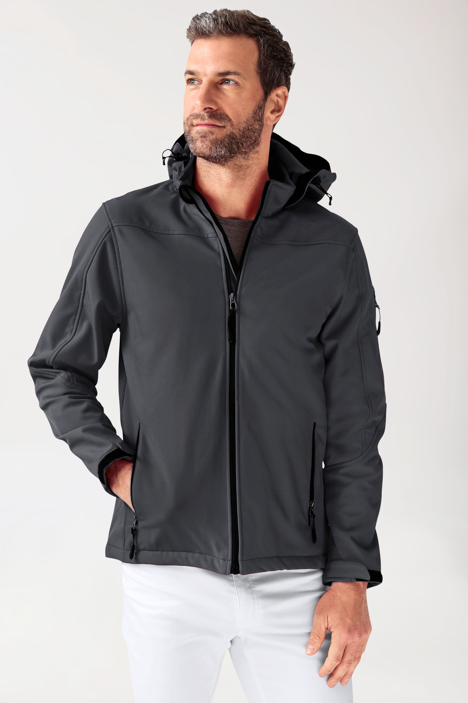 Softshell Jacken Unisex - mit Kapuze erzgrau
