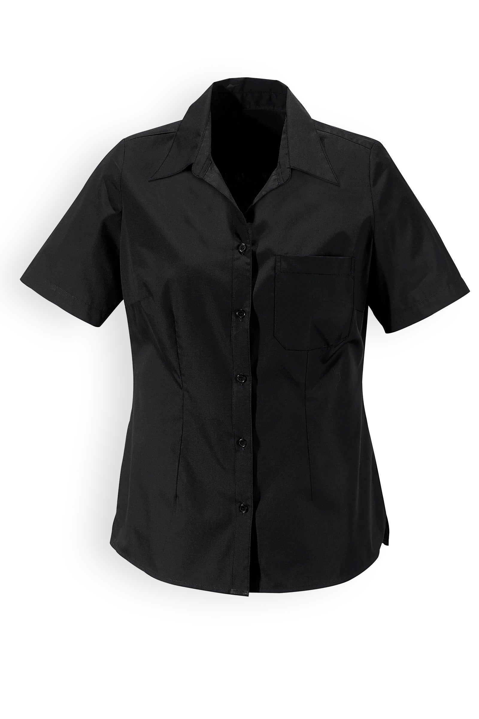 Bluse Schwarz Abgerundeter Saum Kurzarm