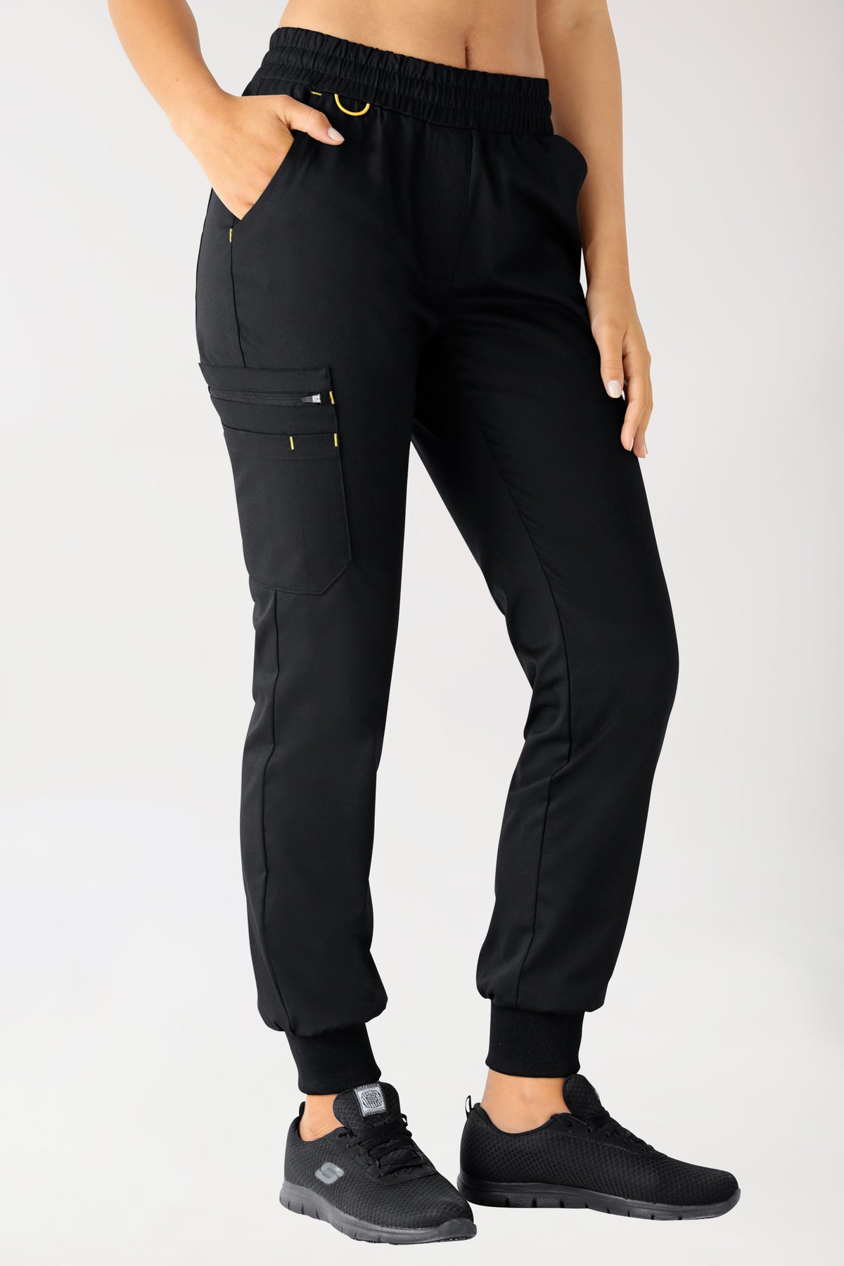 CLINIC STRETCH Hose Damen - Strickbund schwarz/gelb, Vorderansicht