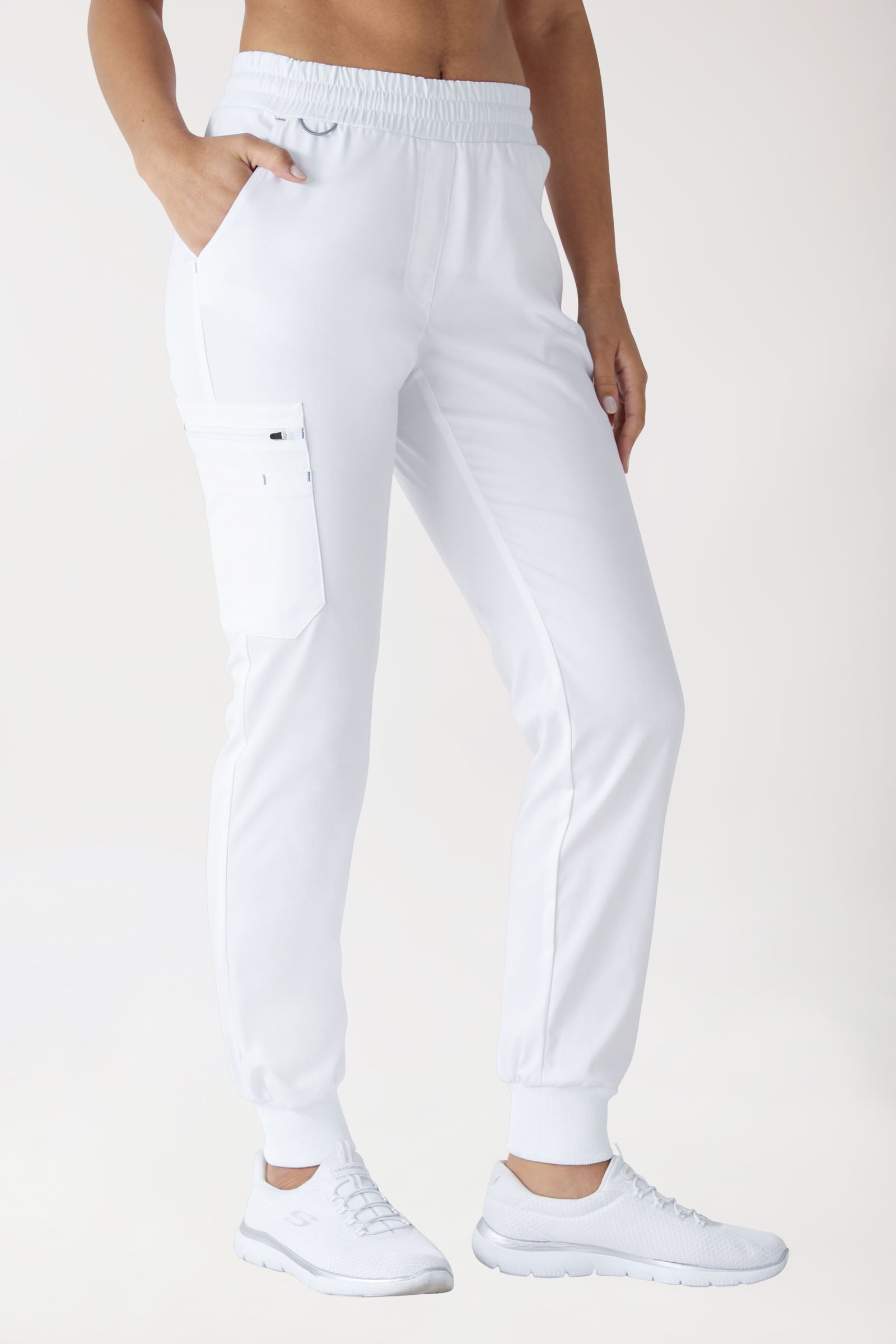 CLINIC STRETCH Hose Damen - Strickbund weiß/grau, Vorderansicht