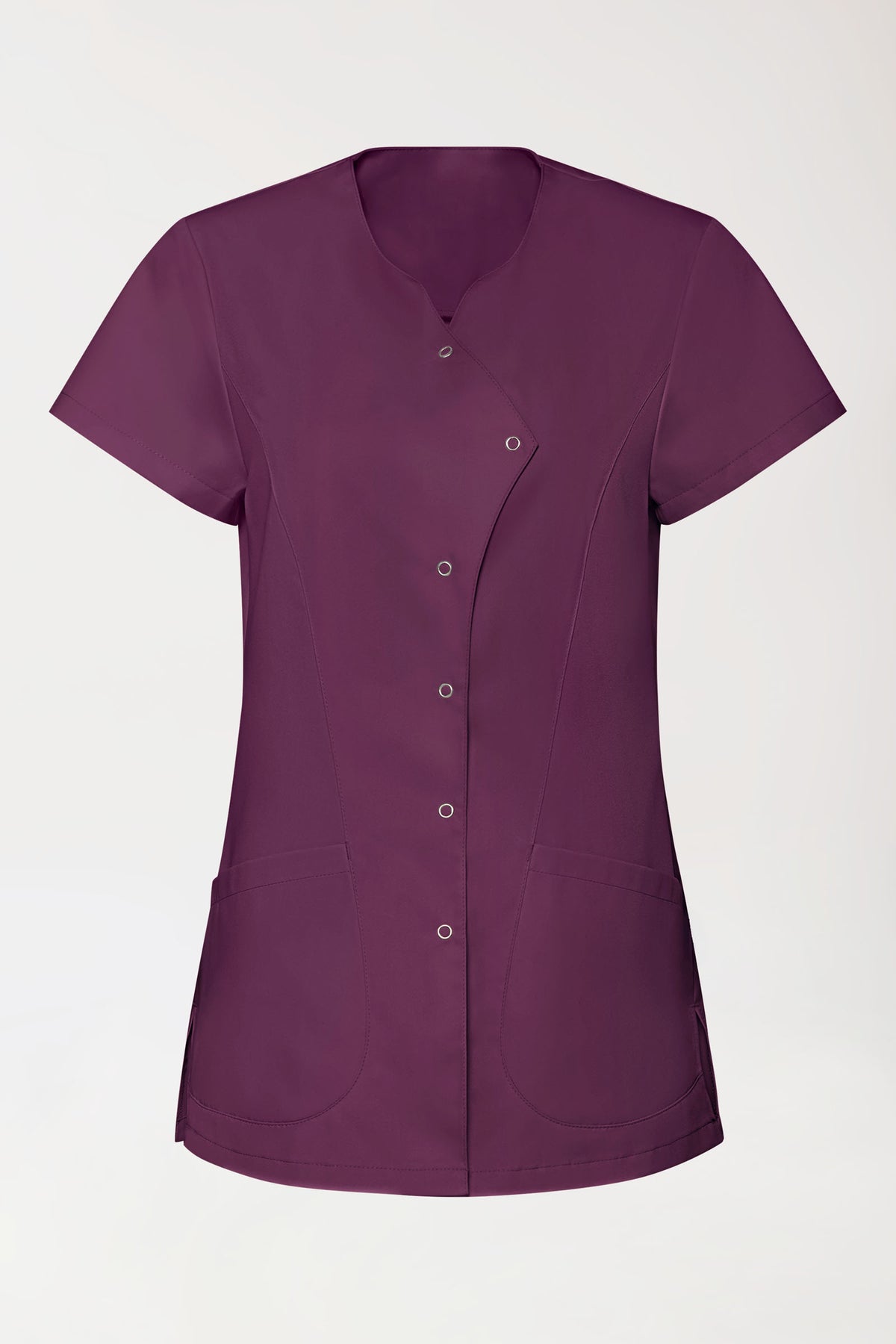 GREEN Stretch Kasack Damen - asymmetrische Druckknopfleiste pflaume