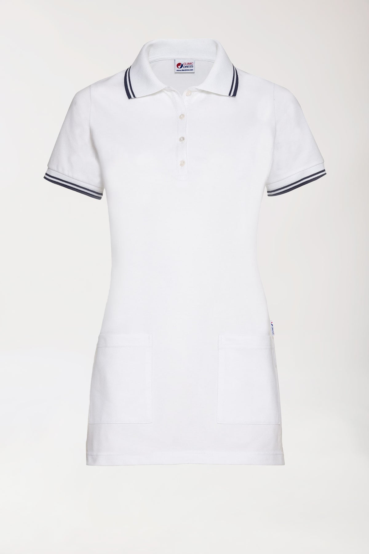 Piqué Longshirt Damen - Polokragen weiß/navy