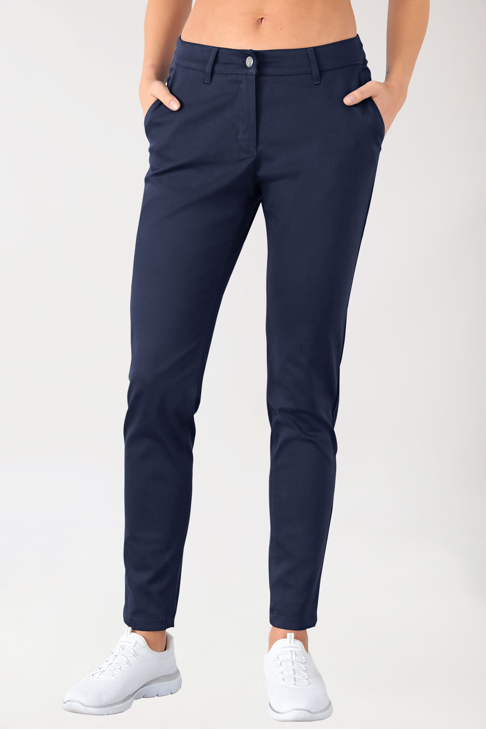 Stretch Hose Damen - Chino Style navy, Vorderansicht