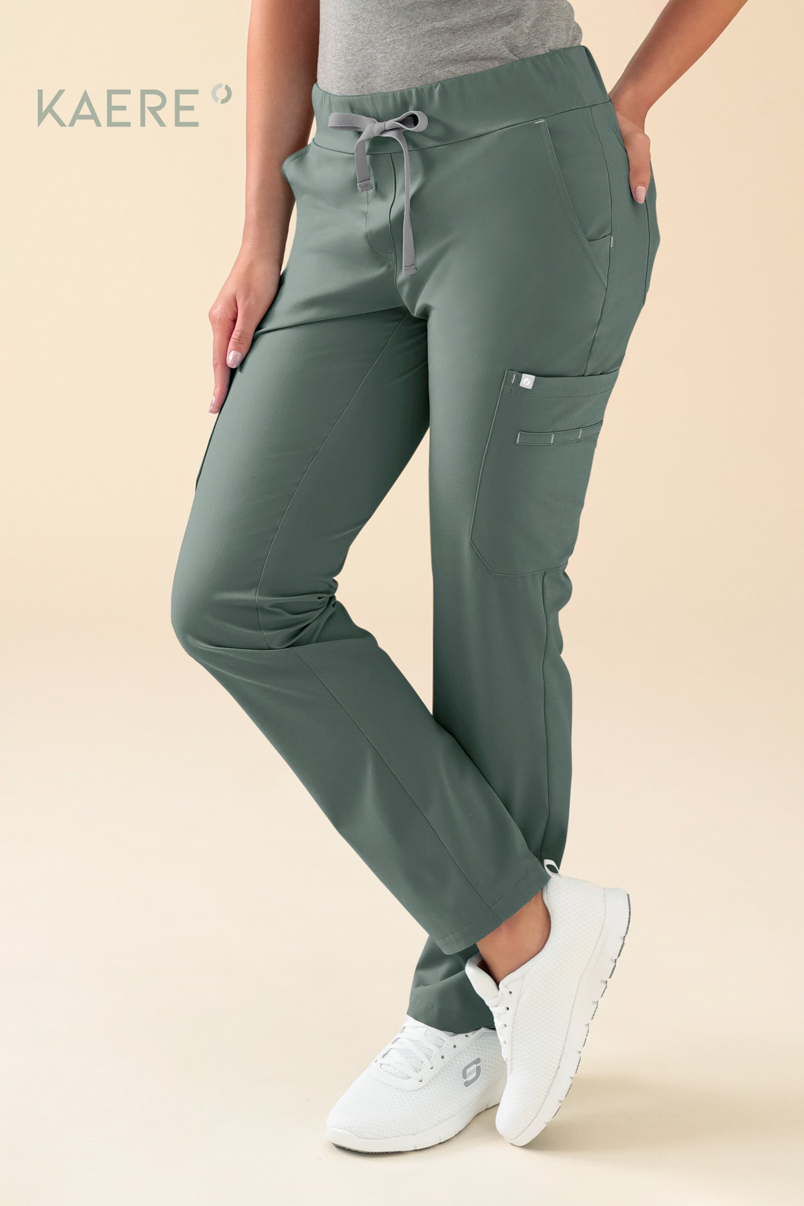 KAERE Hose Damen - gerader Saum mit Beintaschen dunkelgrün, Vorderansicht