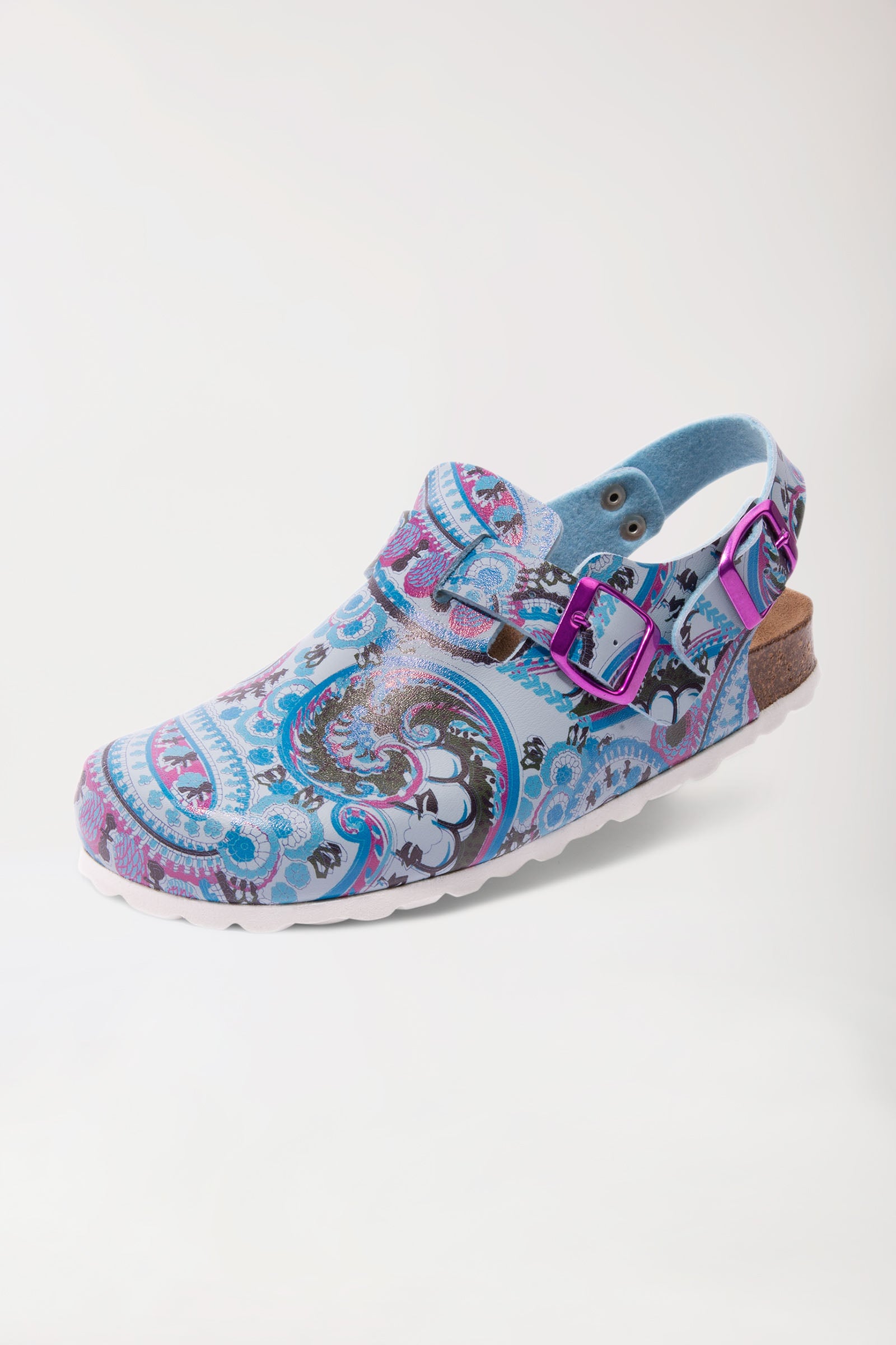 Damen Clog bunt/blau, Vorderansicht