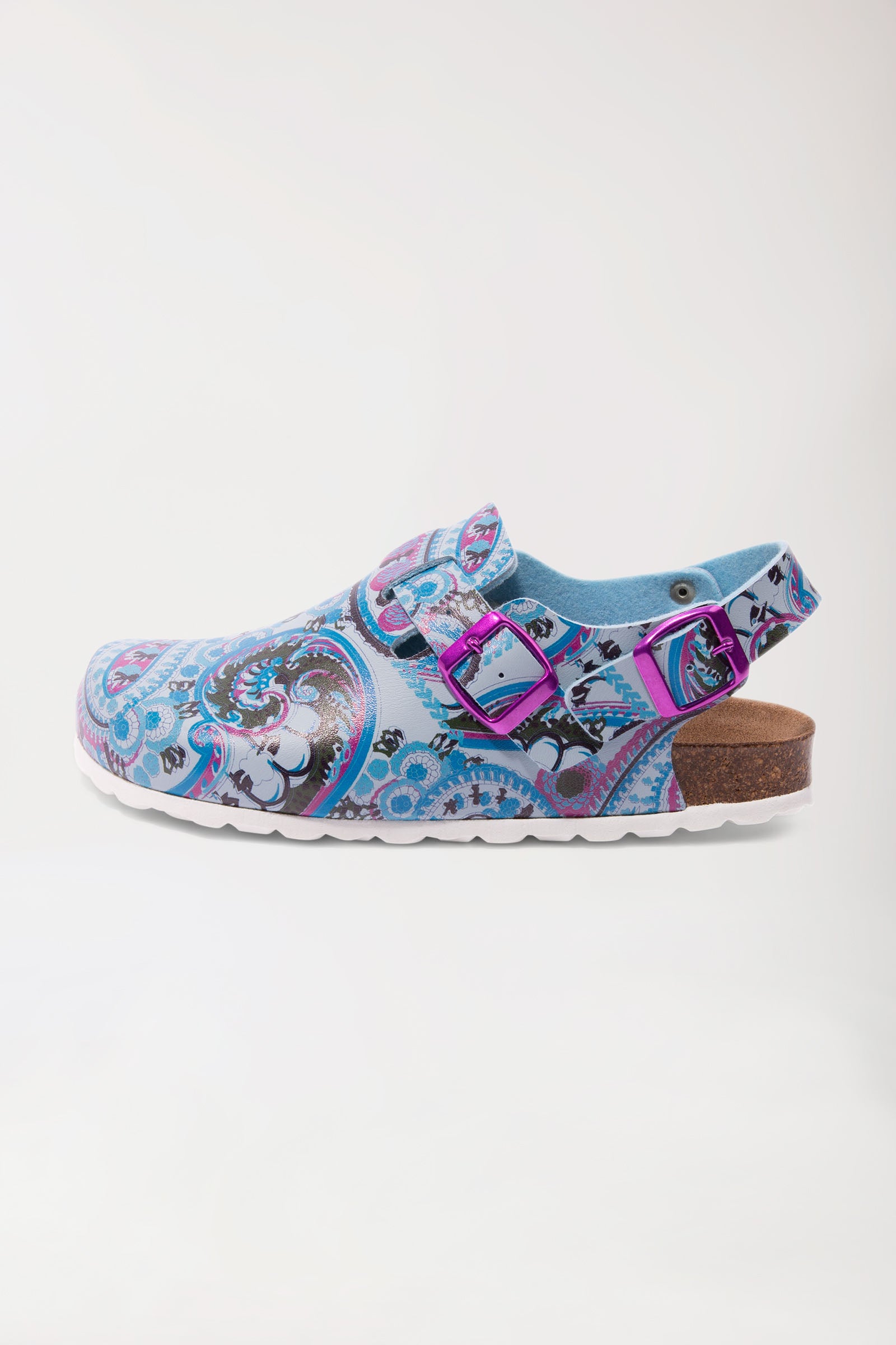 Damen Clog bunt/blau, Vorderansicht